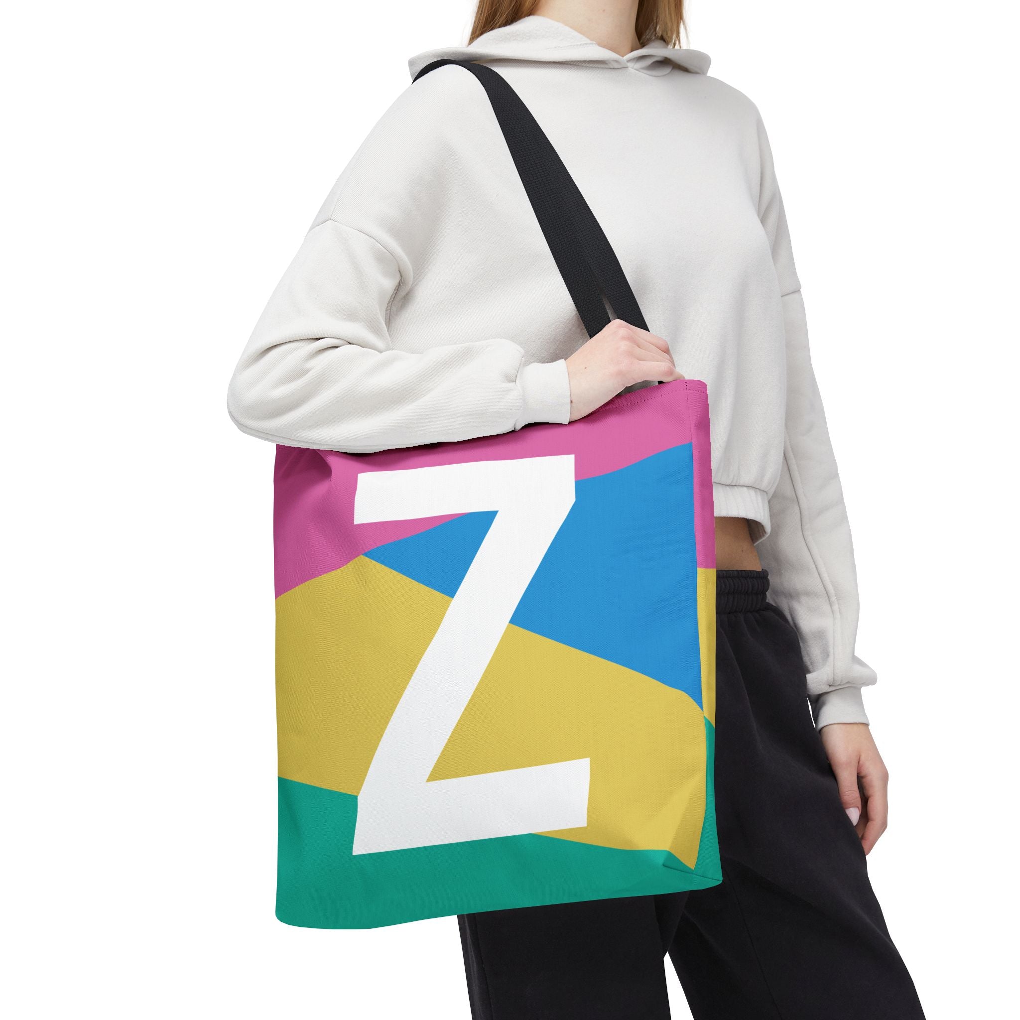 Monogram 'Z' Colorblock Tote Bag — Personalized Initial Z Shoulder Tote