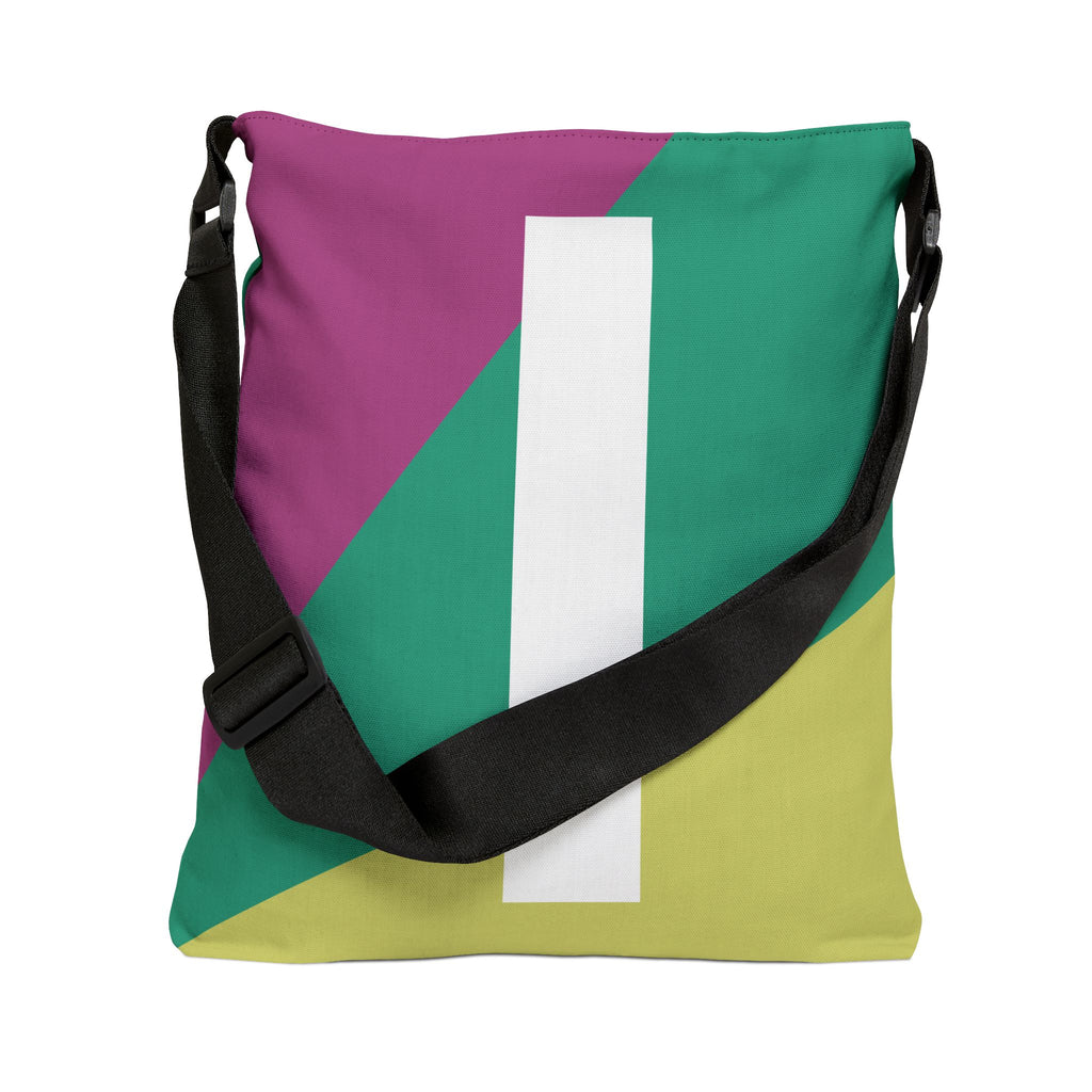 Initial Letter 'I' Colorblock Adjustable Tote Bag — Monogram Alphabet Shoulder Bag