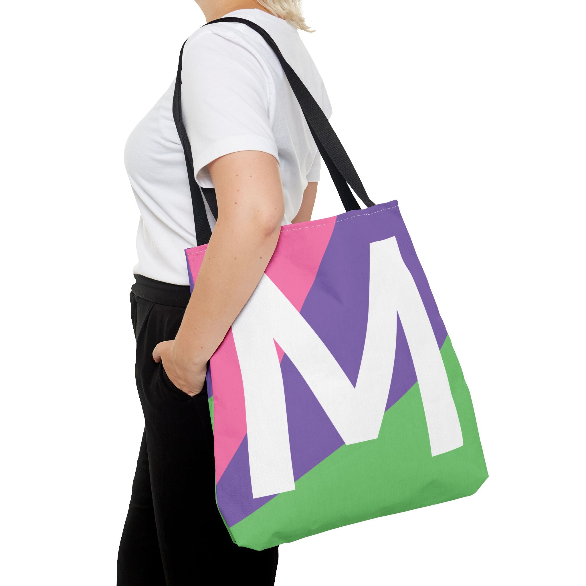 Monogram 'M' Colorblock Tote Bag — Personalized Initial M Shoulder Tote