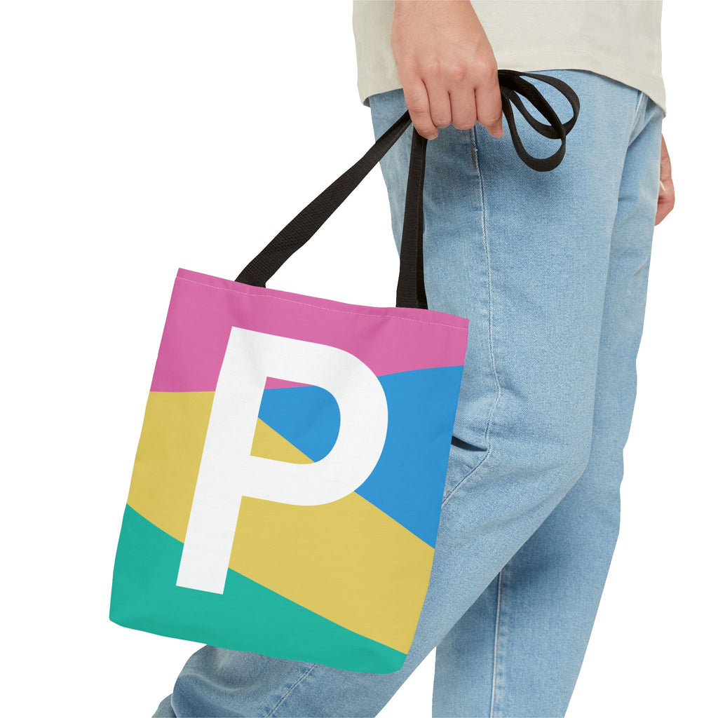 Monogram 'P' Colorblock Tote Bag — Personalized Initial P Shoulder Tote