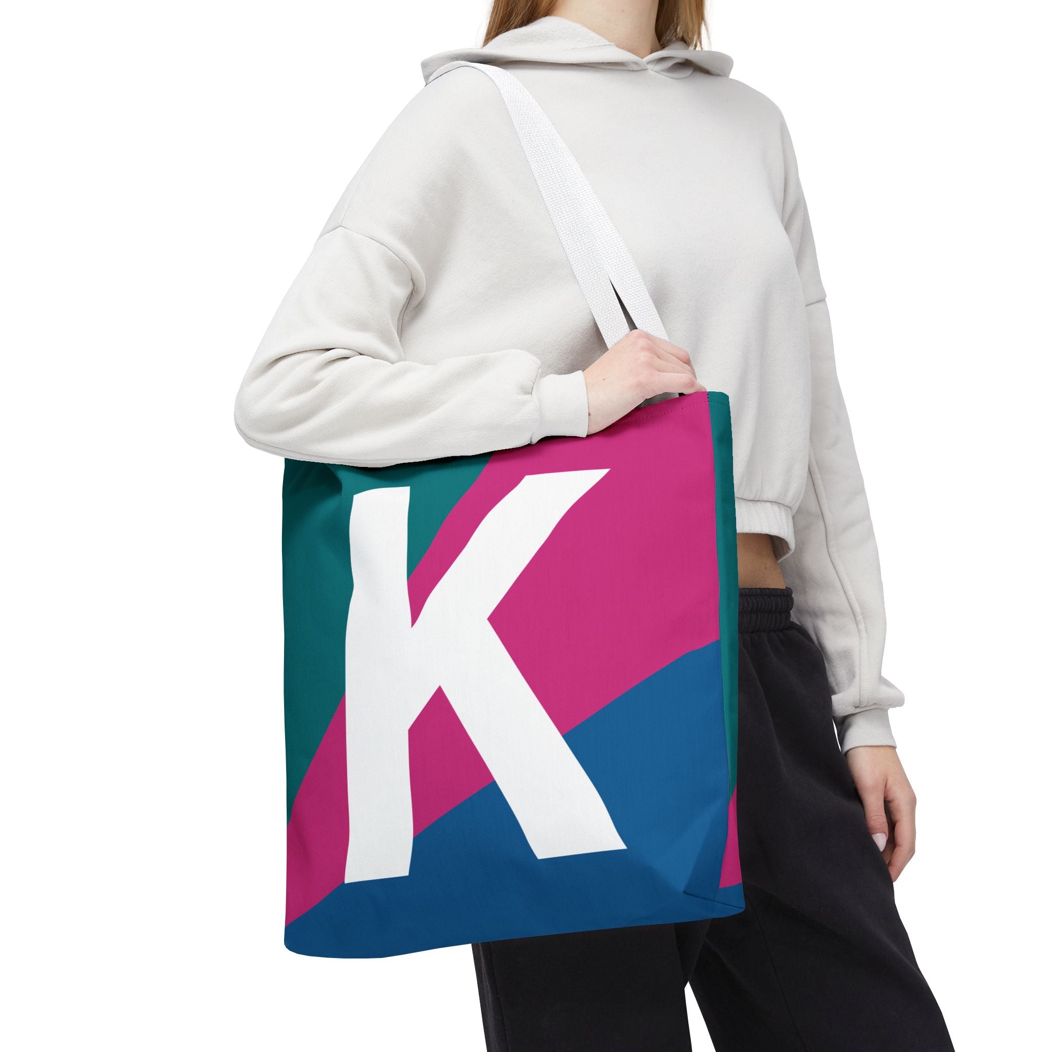 Monogram 'K' Colorblock Tote Bag — Personalized Initial K Shoulder Tote
