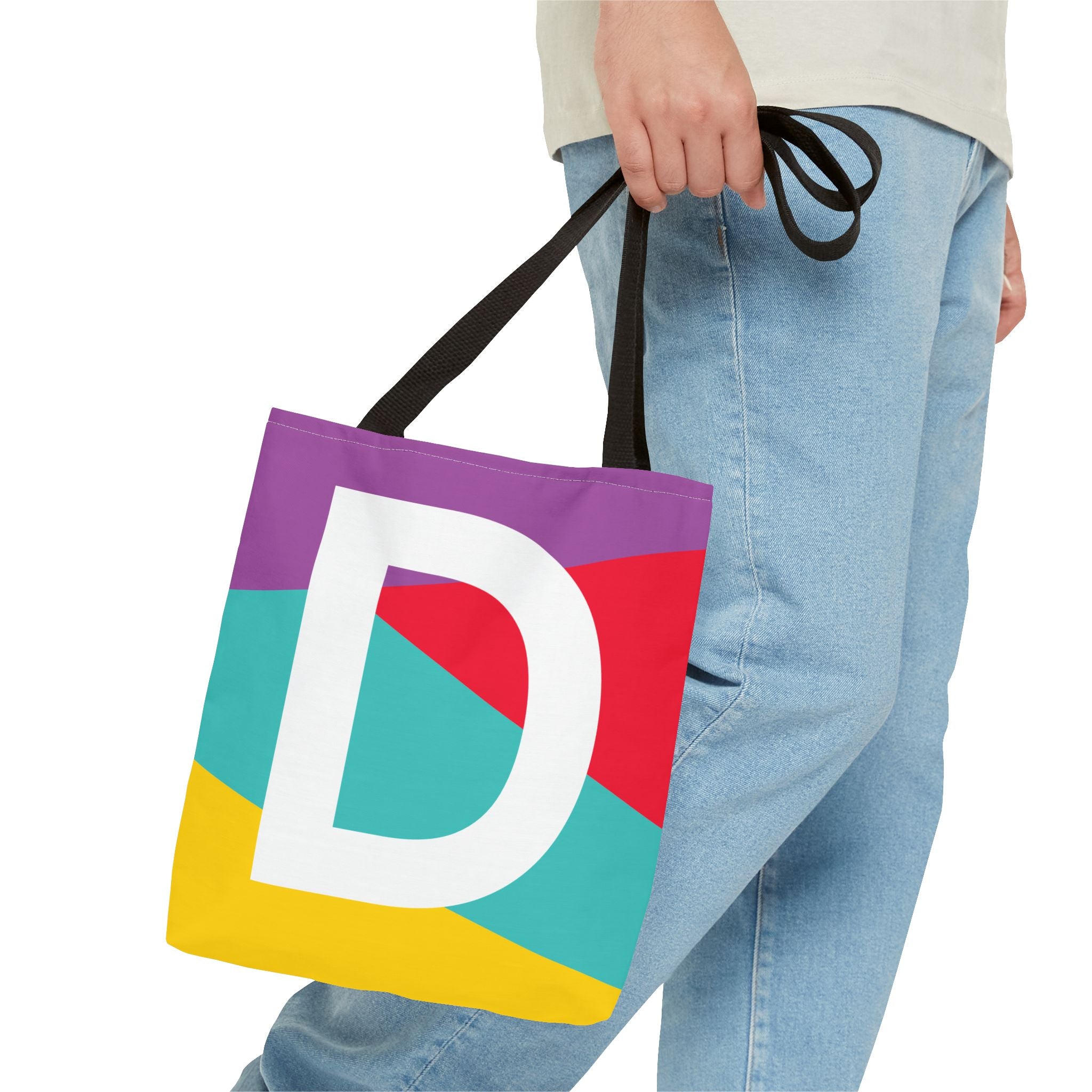 Monogram 'D' Colorblock Tote Bag — Personalized Initial D Shoulder Tote
