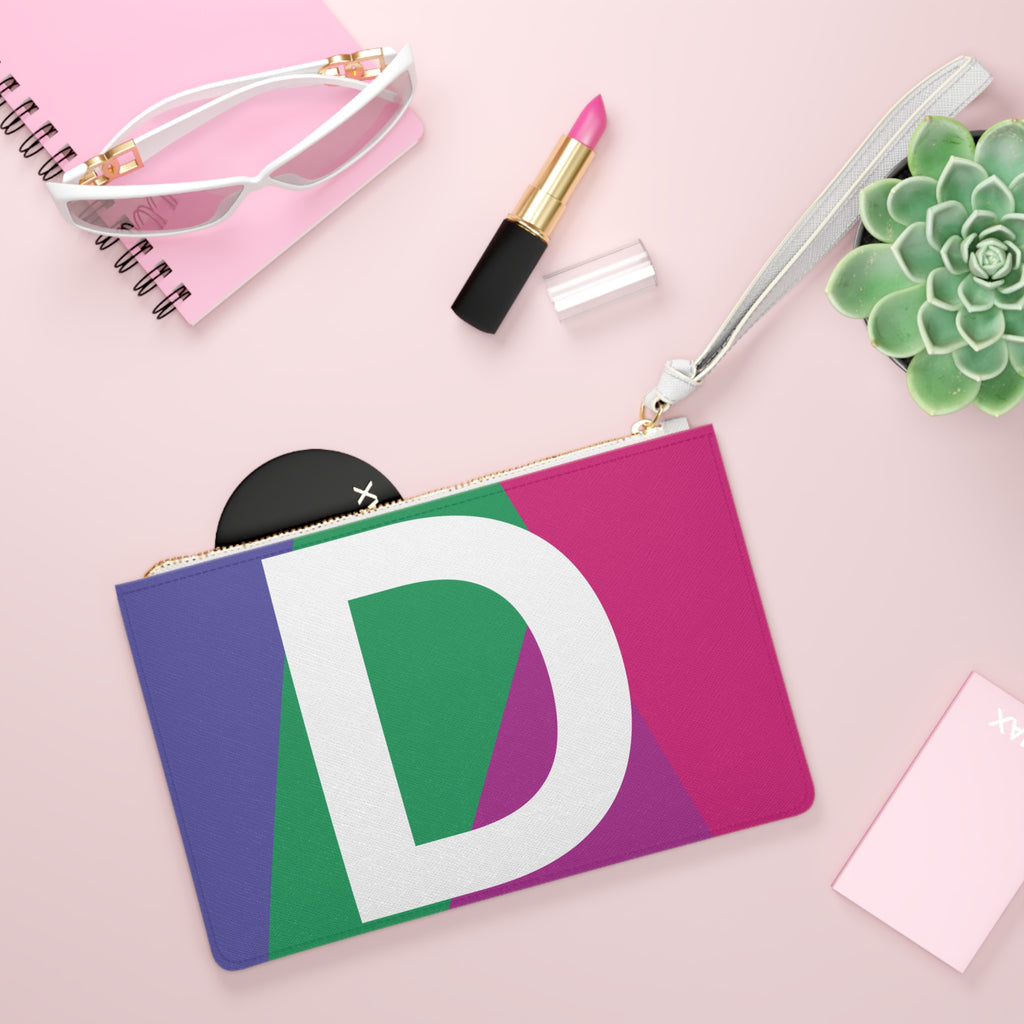 Monogram 'D' Colorblock Clutch Bag — Bold Geometric Wristlet for Everyday & Gifts