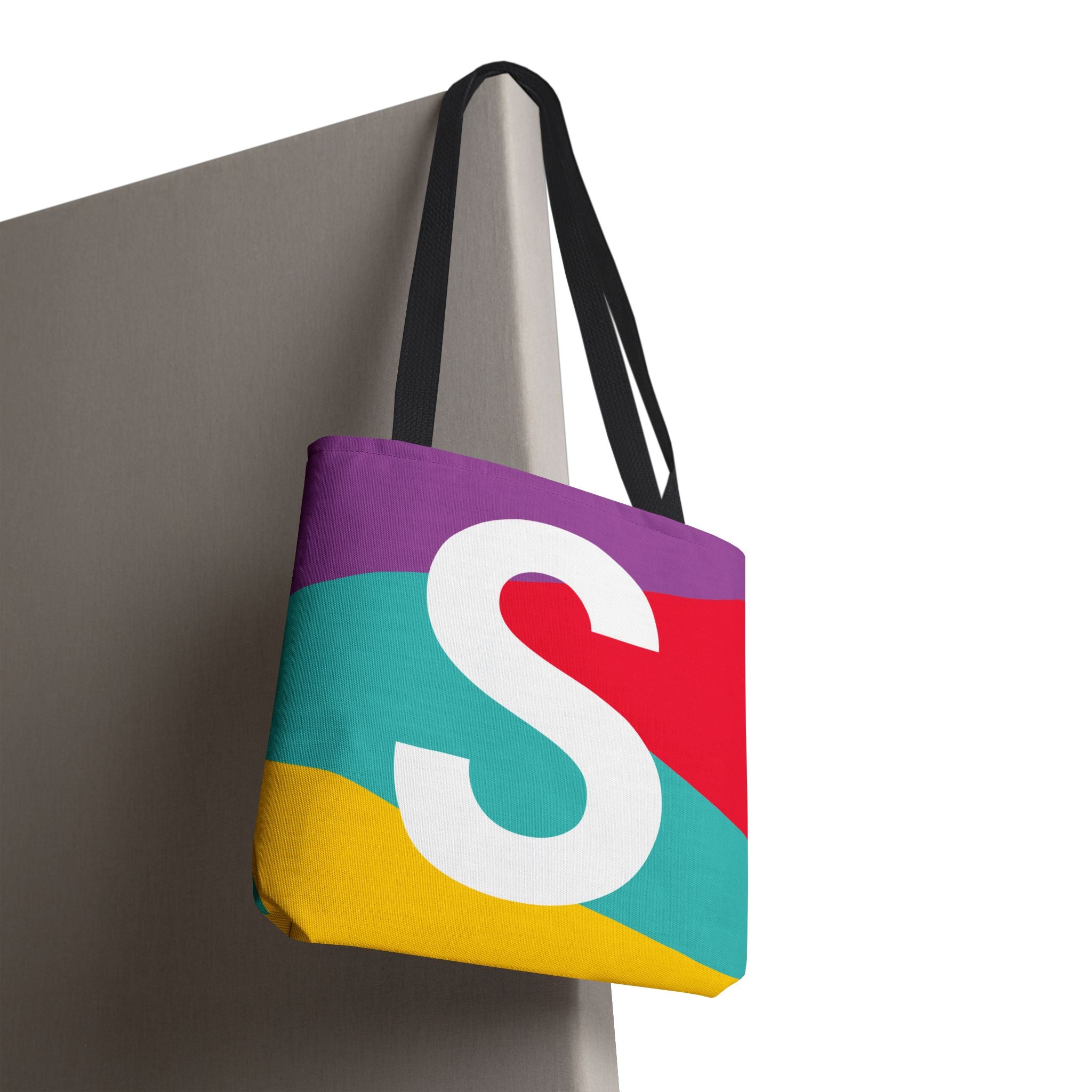 Monogram 'S' Colorblock Tote Bag — Personalized Initial S Shoulder Tote