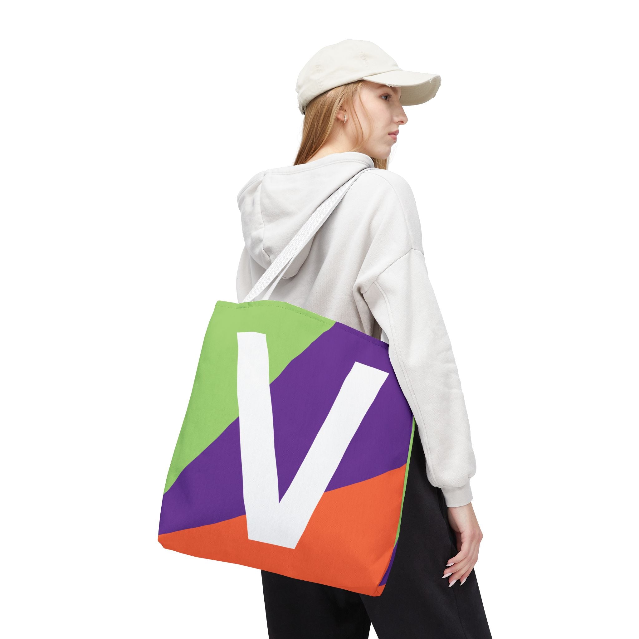 Monogram 'V' Colorblock Tote Bag — Personalized Initial V Shoulder Tote