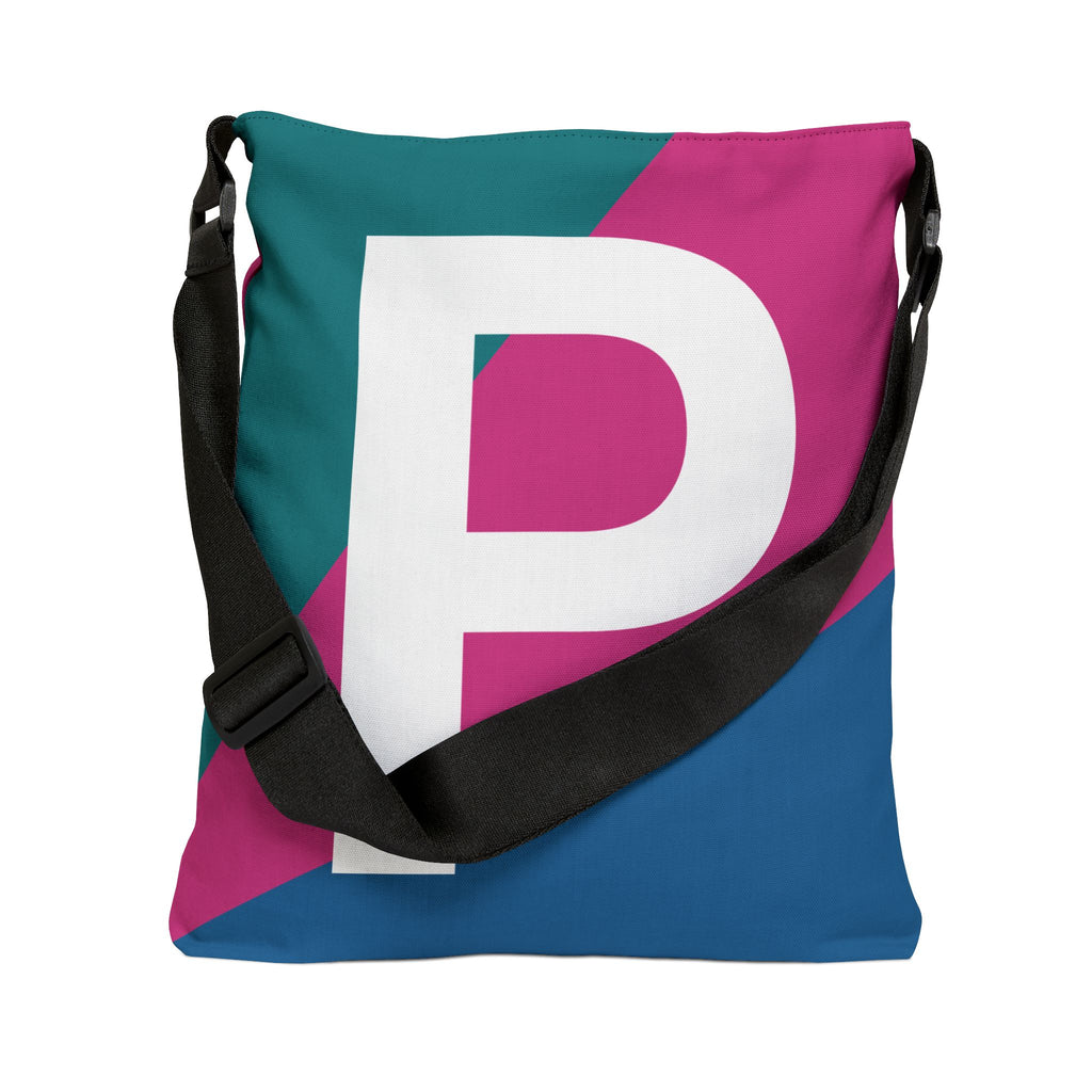 Initial Letter 'P' Colorblock Adjustable Tote Bag — Monogram Alphabet Shoulder Bag