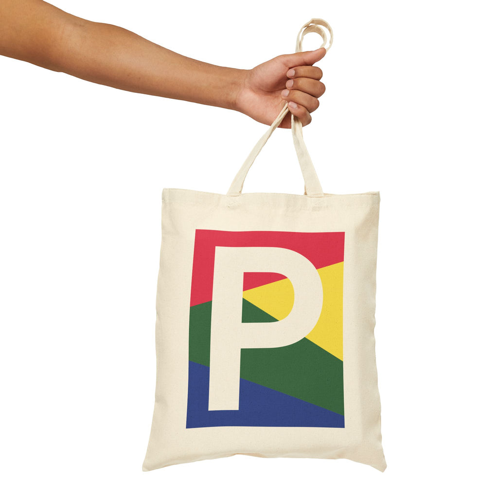 Initial P Colorblock Canvas Tote Bag — Monogram Letter P Reusable Grocery Tote