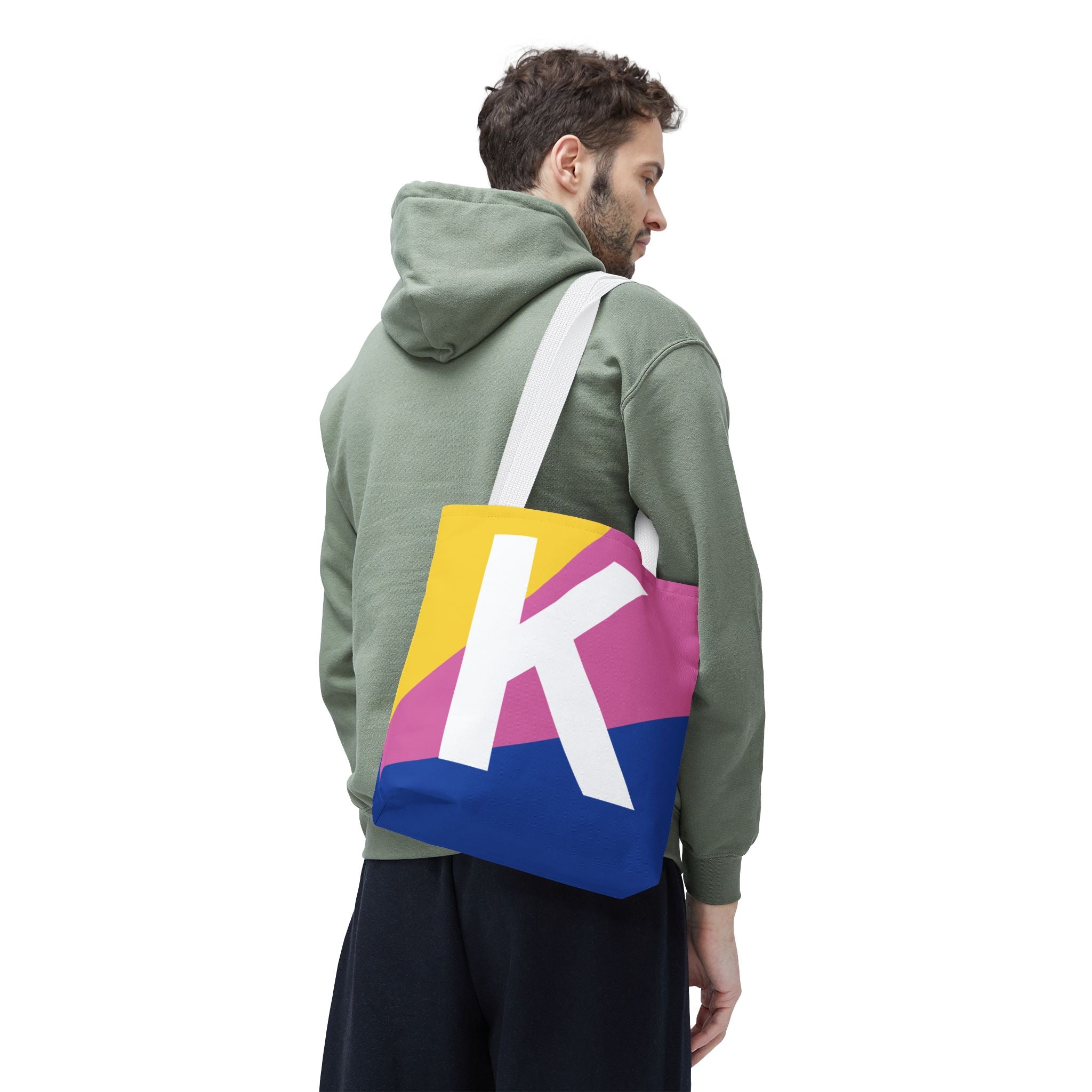 Monogram 'K' Colorblock Tote Bag — Personalized Initial K Shoulder Tote