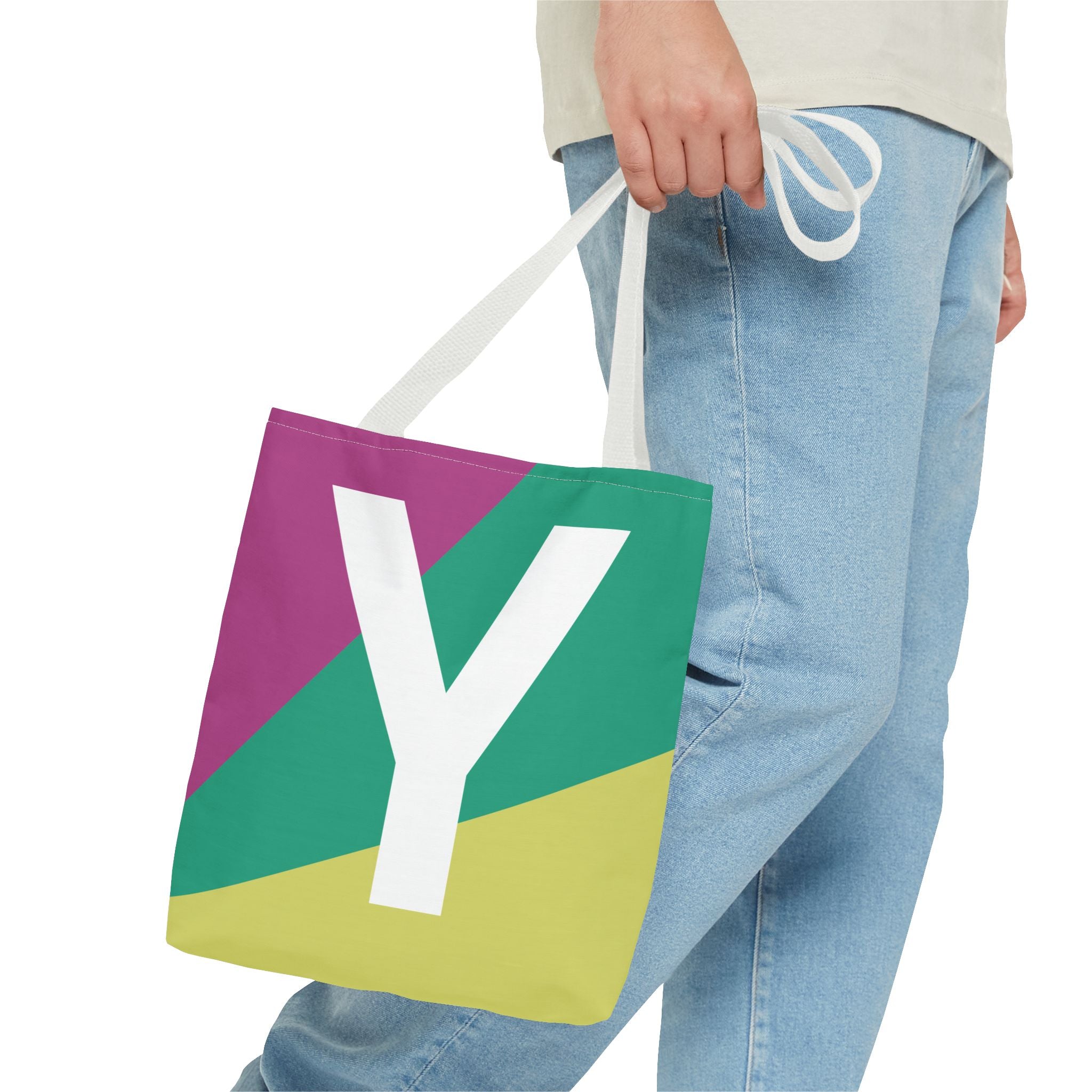 Monogram 'Y' Colorblock Tote Bag — Personalized Initial Y Shoulder Tote