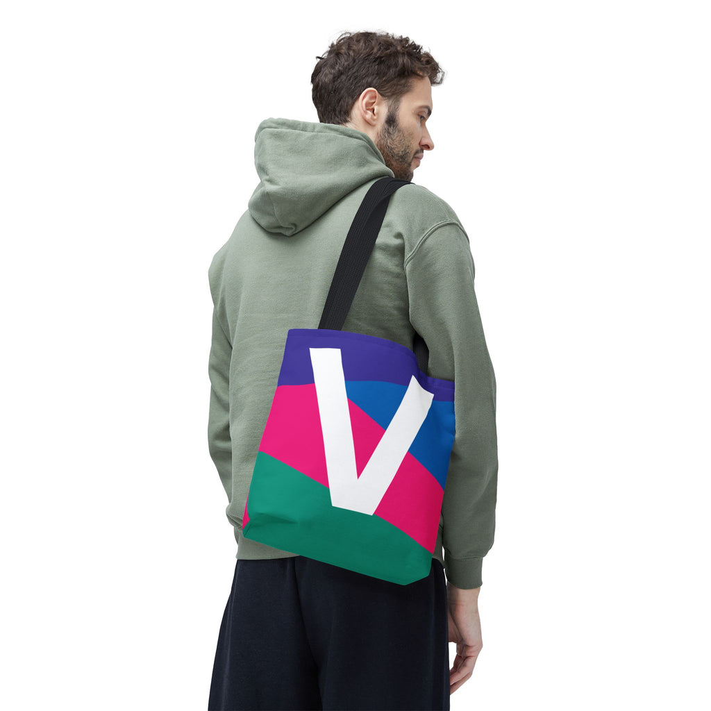 Monogram 'V' Colorblock Tote Bag — Personalized Initial V Shoulder Tote