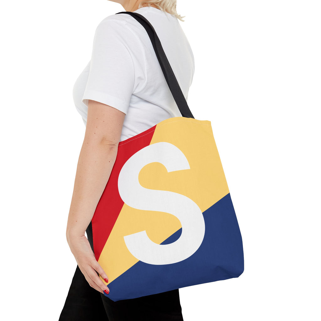 Monogram 'S' Colorblock Tote Bag — Personalized Initial S Shoulder Tote