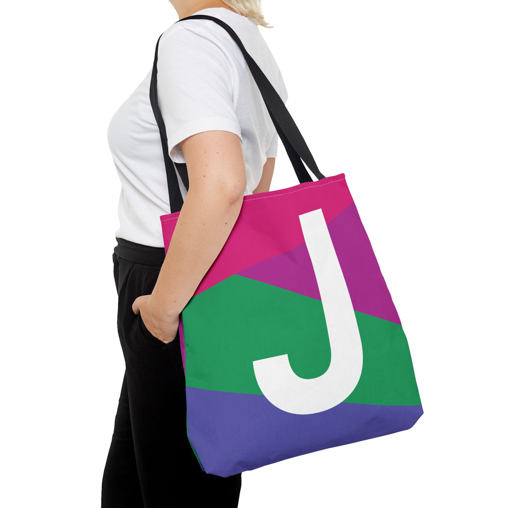 Monogram 'J' Colorblock Tote Bag — Personalized Initial J Shoulder Tote