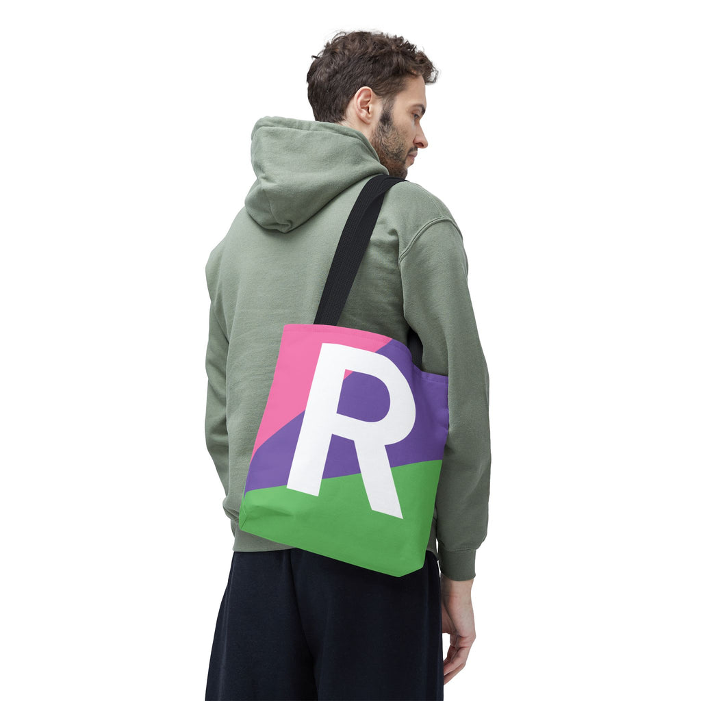 Monogram 'R' Colorblock Tote Bag — Personalized Initial R Shoulder Tote
