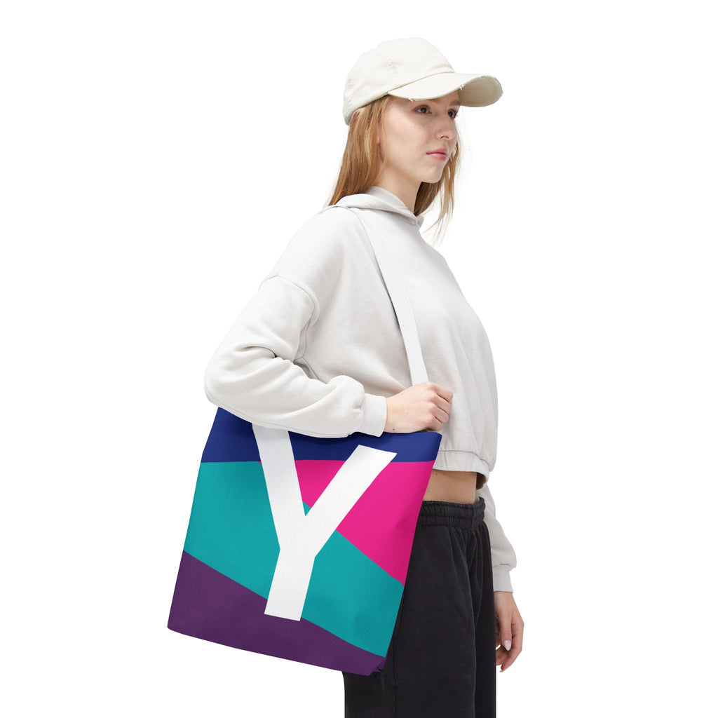 Monogram 'Y' Colorblock Tote Bag — Personalized Initial Y Shoulder Tote