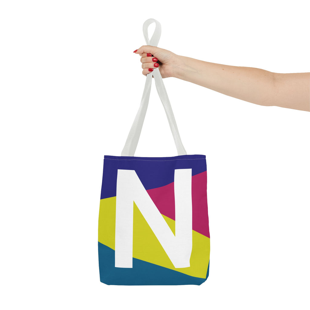Monogram 'N' Colorblock Tote Bag — Personalized Initial N Shoulder Tote