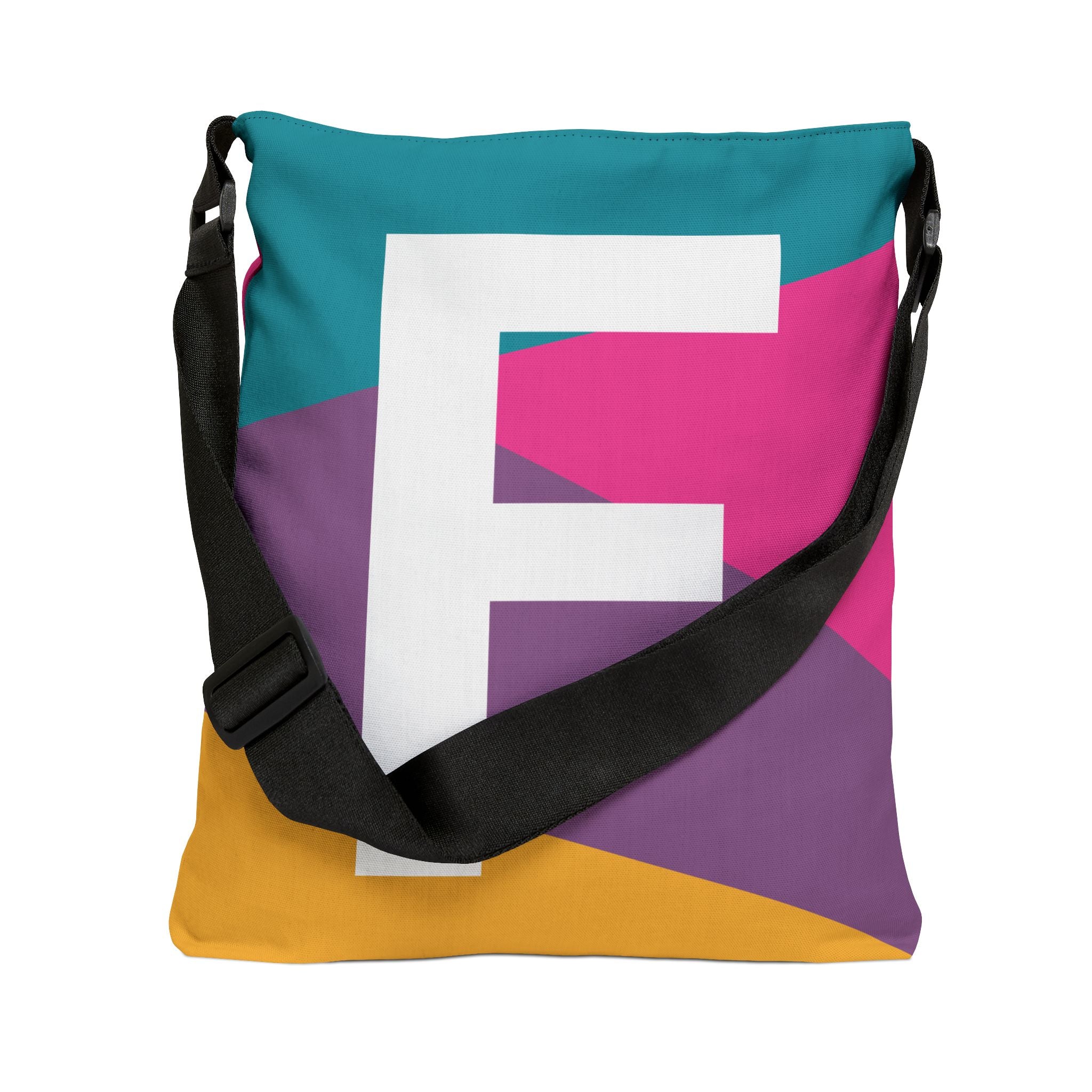 Initial Letter 'F' Colorblock Adjustable Tote Bag — Monogram Alphabet Shoulder Bag