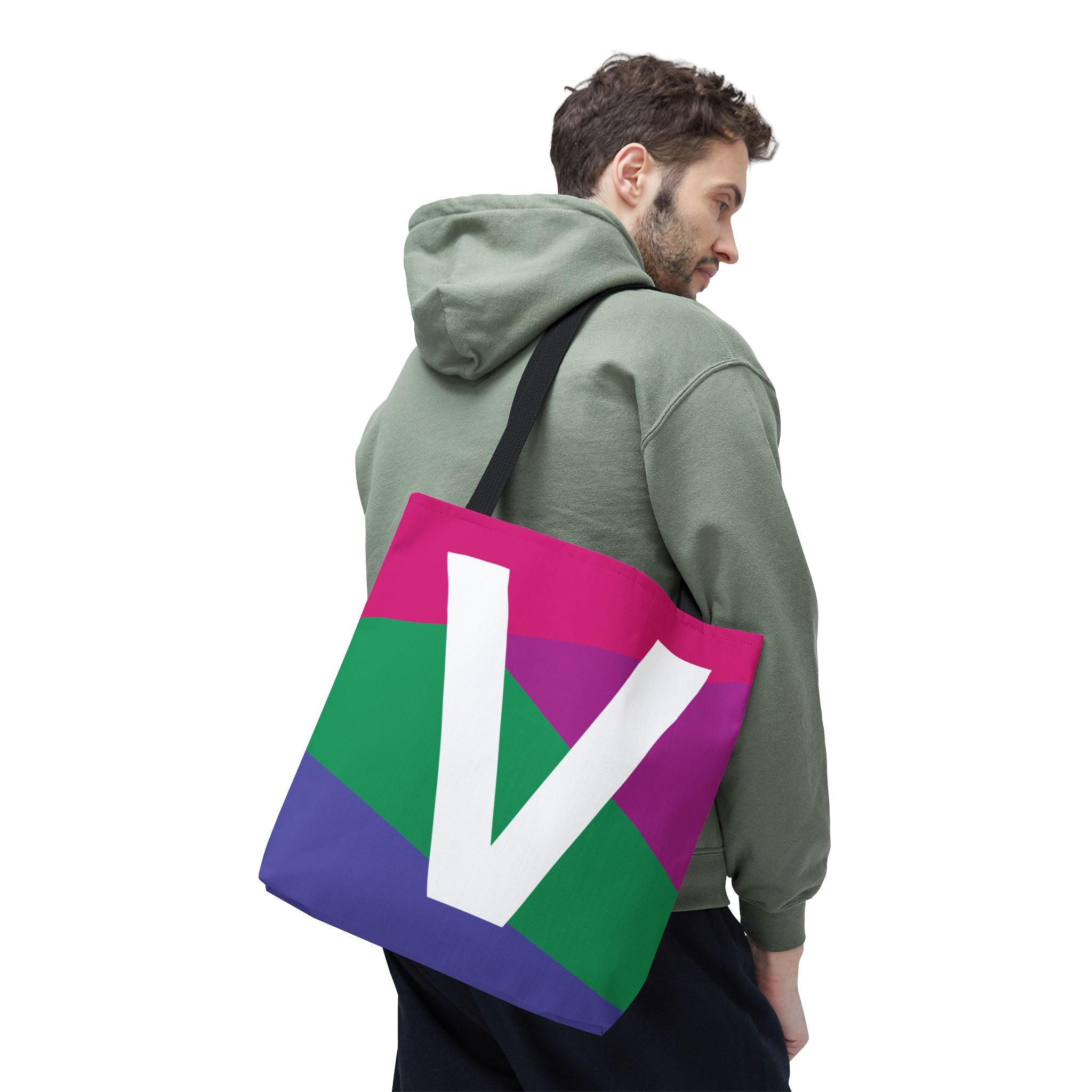 Monogram 'V' Colorblock Tote Bag — Personalized Initial V Shoulder Tote