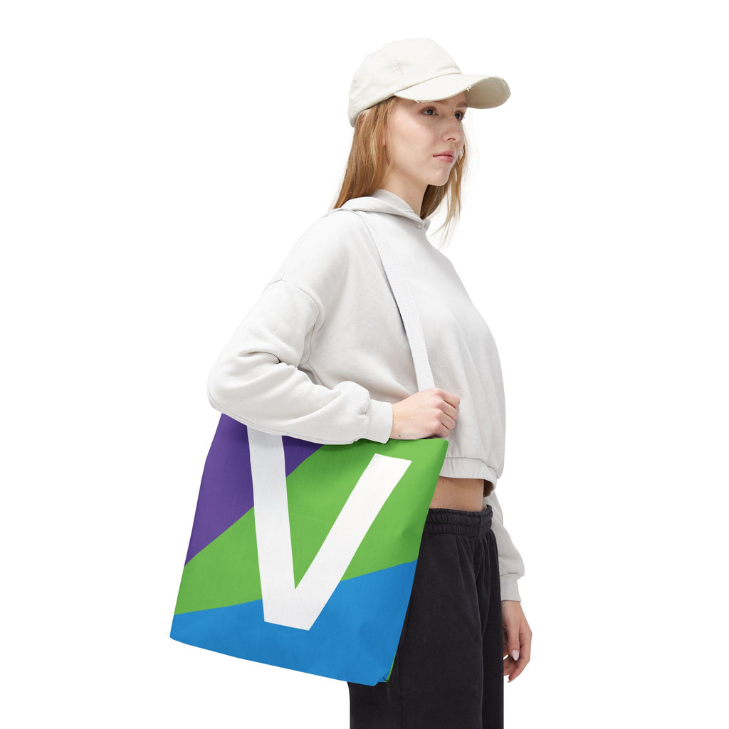 Monogram 'V' Colorblock Tote Bag — Personalized Initial V Shoulder Tote