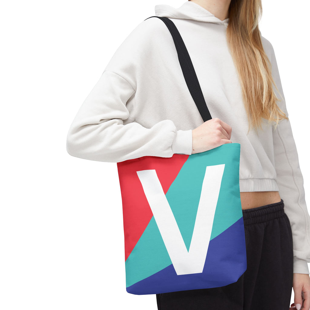 Monogram 'V' Colorblock Tote Bag — Personalized Initial V Shoulder Tote