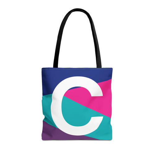 Monogram 'C' Colorblock Tote Bag — Personalized Initial C Shoulder Tote