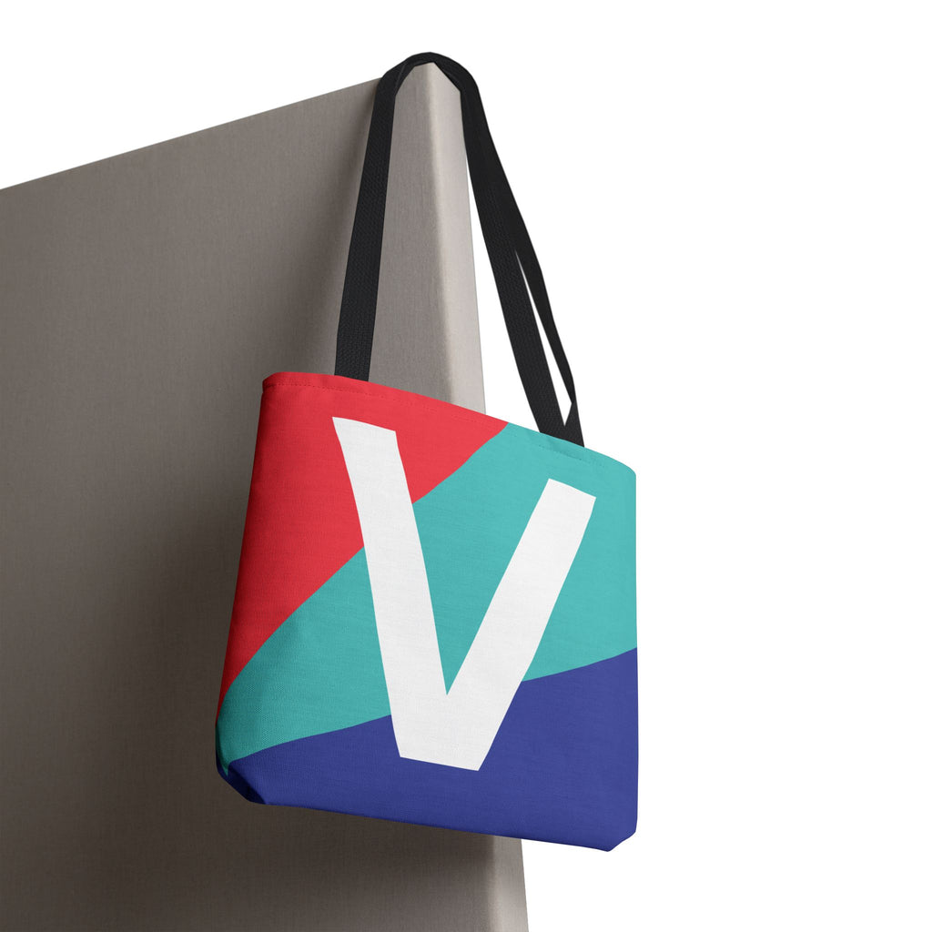 Monogram 'V' Colorblock Tote Bag — Personalized Initial V Shoulder Tote