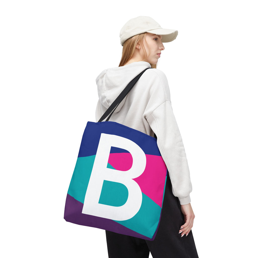 Monogram 'B' Colorblock Tote Bag — Personalized Initial B Shoulder Tote