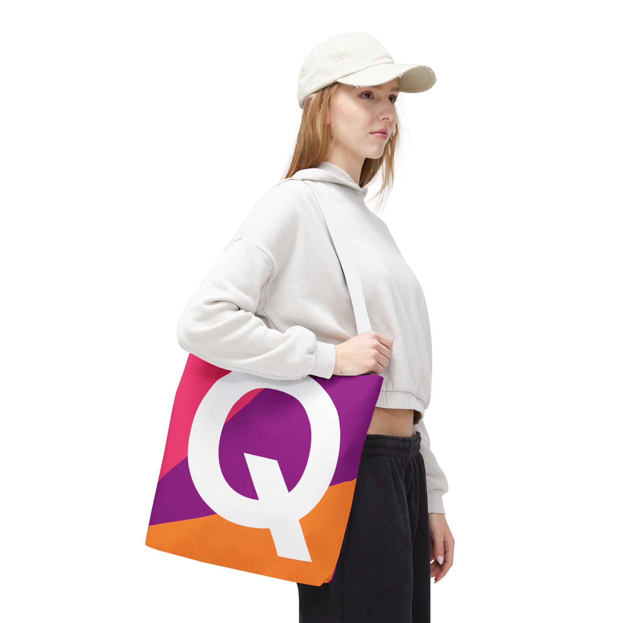 Monogram 'Q' Colorblock Tote Bag — Personalized Initial Q Shoulder Tote