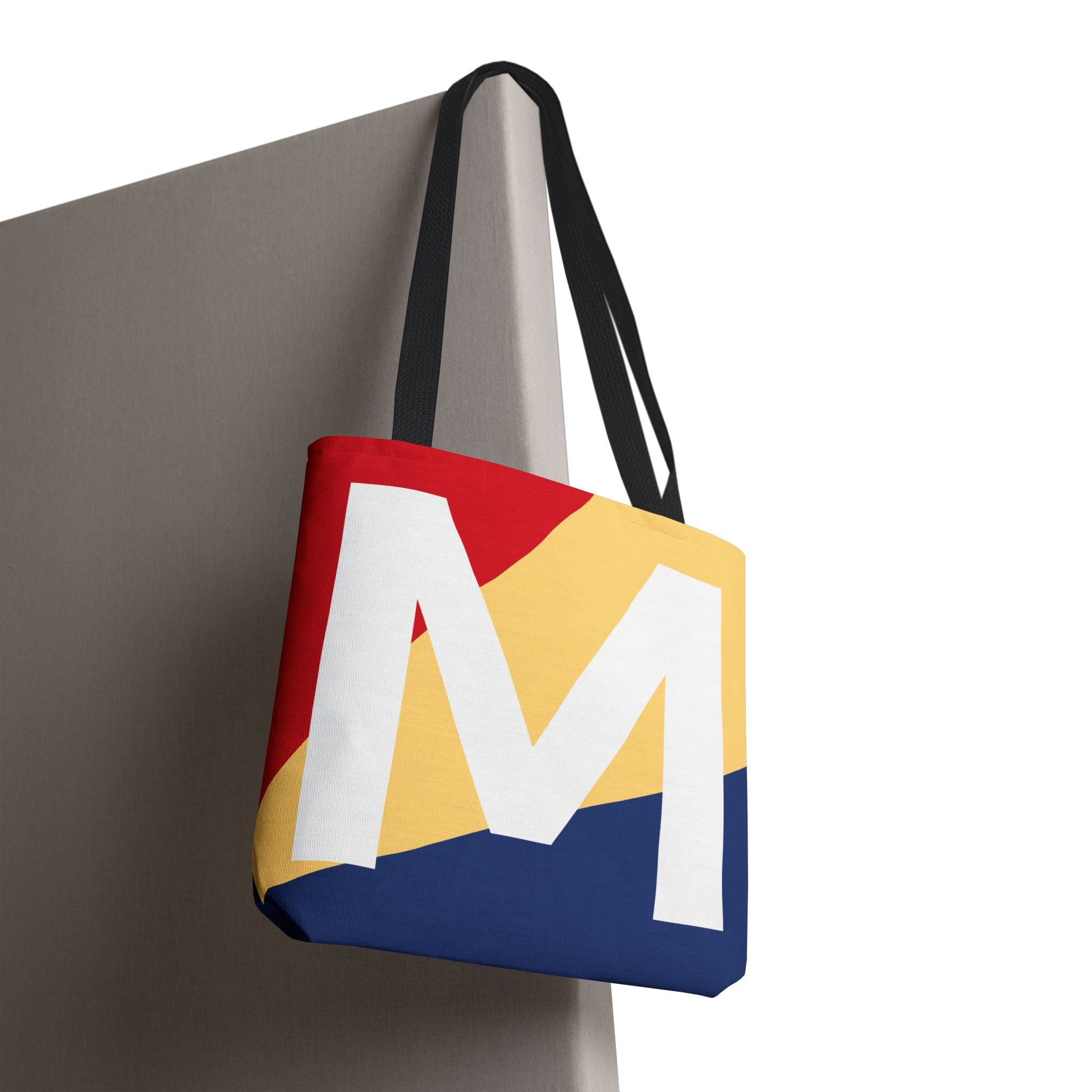 Monogram 'M' Colorblock Tote Bag — Personalized Initial M Shoulder Tote