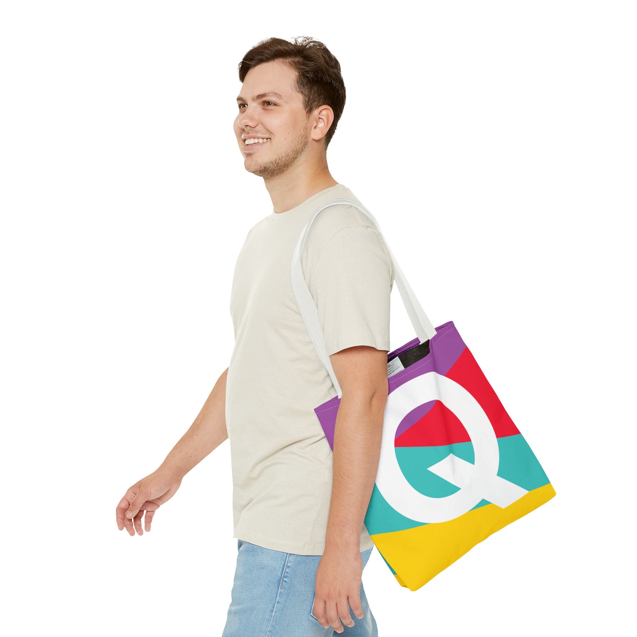 Monogram 'Q' Colorblock Tote Bag — Personalized Initial Q Shoulder Tote