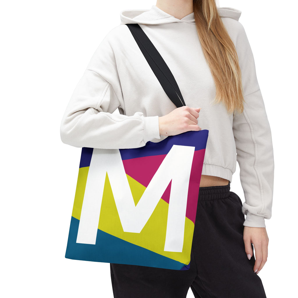 Monogram 'M' Colorblock Tote Bag — Personalized Initial M Shoulder Tote