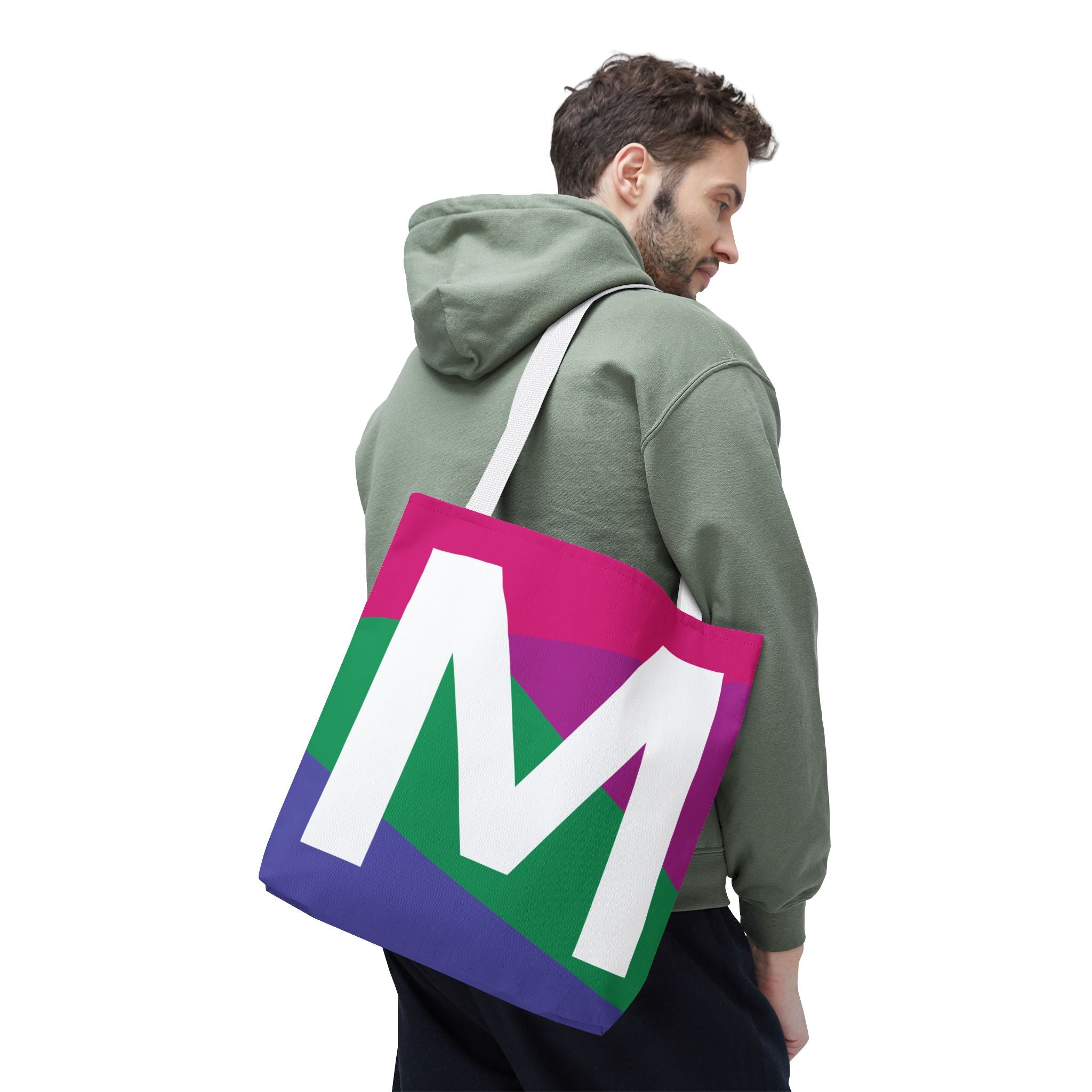 Monogram 'M' Colorblock Tote Bag — Personalized Initial M Shoulder Tote