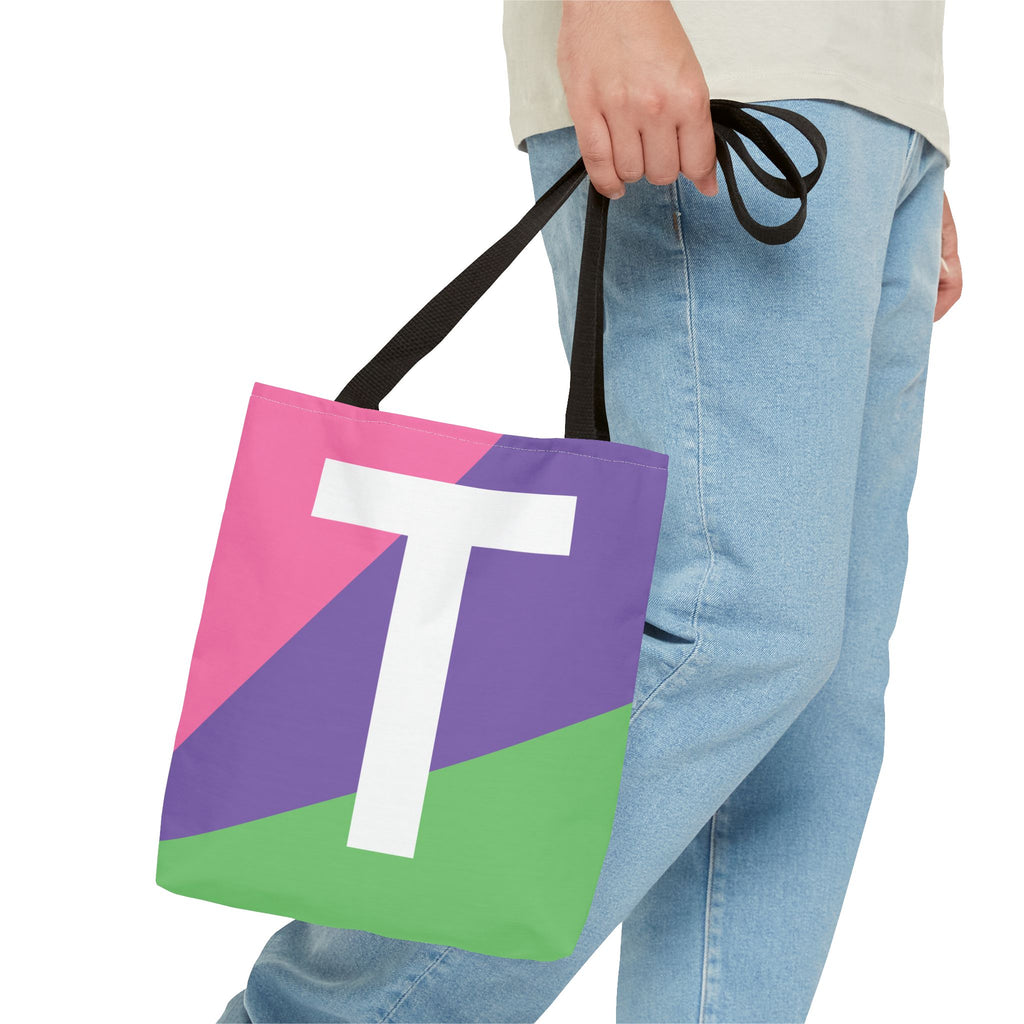 Monogram 'T' Colorblock Tote Bag — Personalized Initial T Shoulder Tote