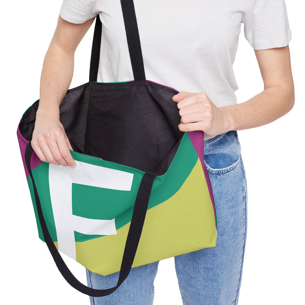 Personalized 'F' Colorblock Tote Bag — Monogram Weekender Tote