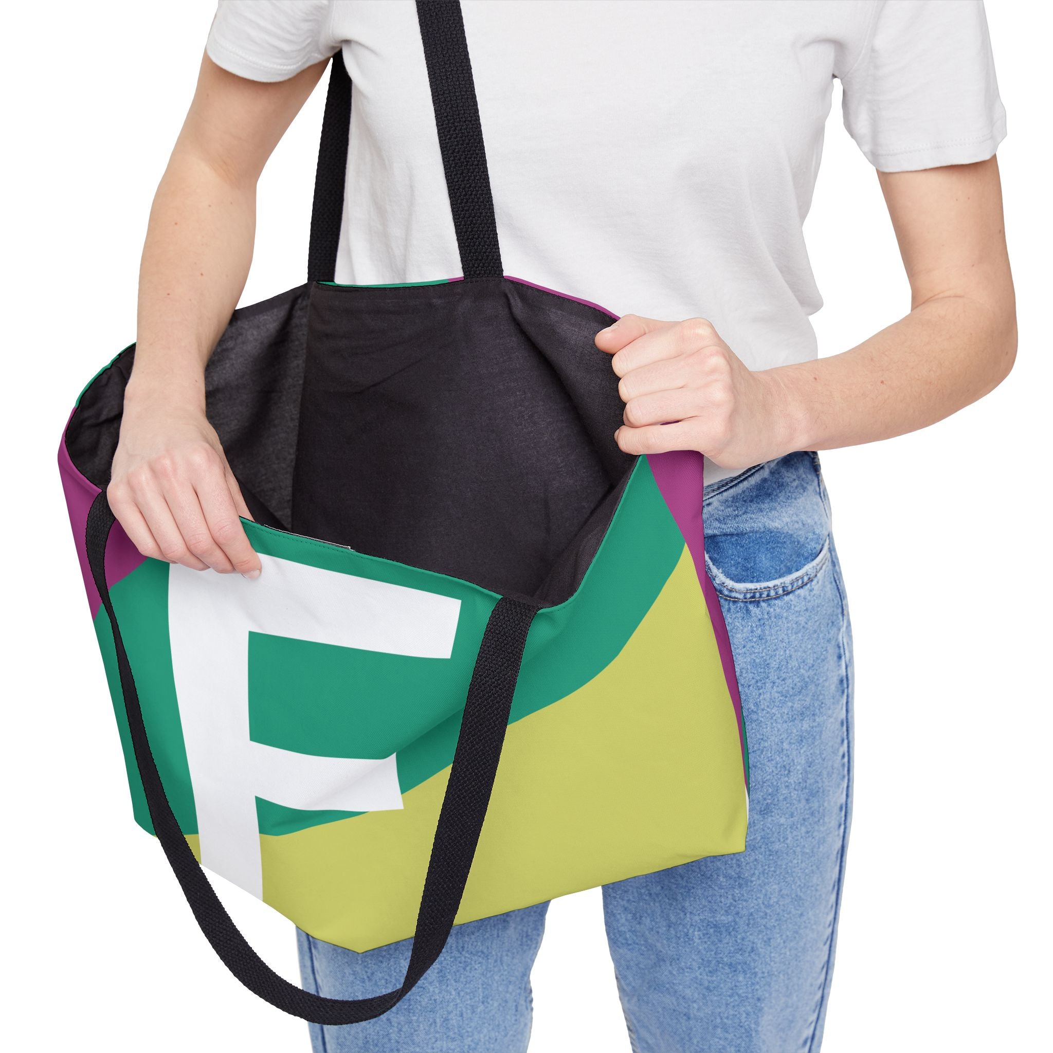 Personalized 'F' Colorblock Tote Bag — Monogram Weekender Tote