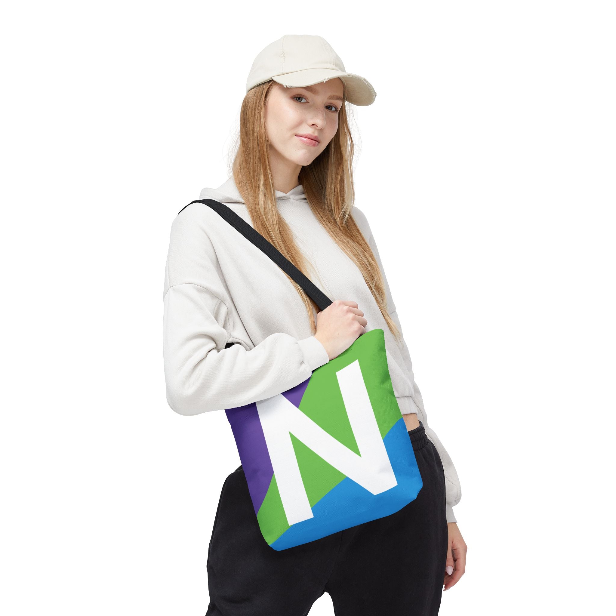 Monogram 'N' Colorblock Tote Bag — Personalized Initial N Shoulder Tote