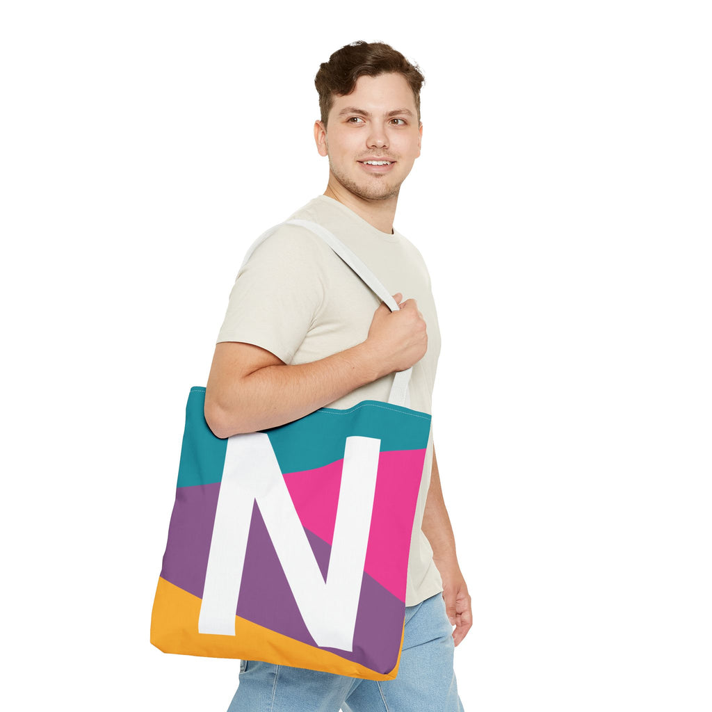 Monogram 'N' Colorblock Tote Bag — Personalized Initial N Shoulder Tote