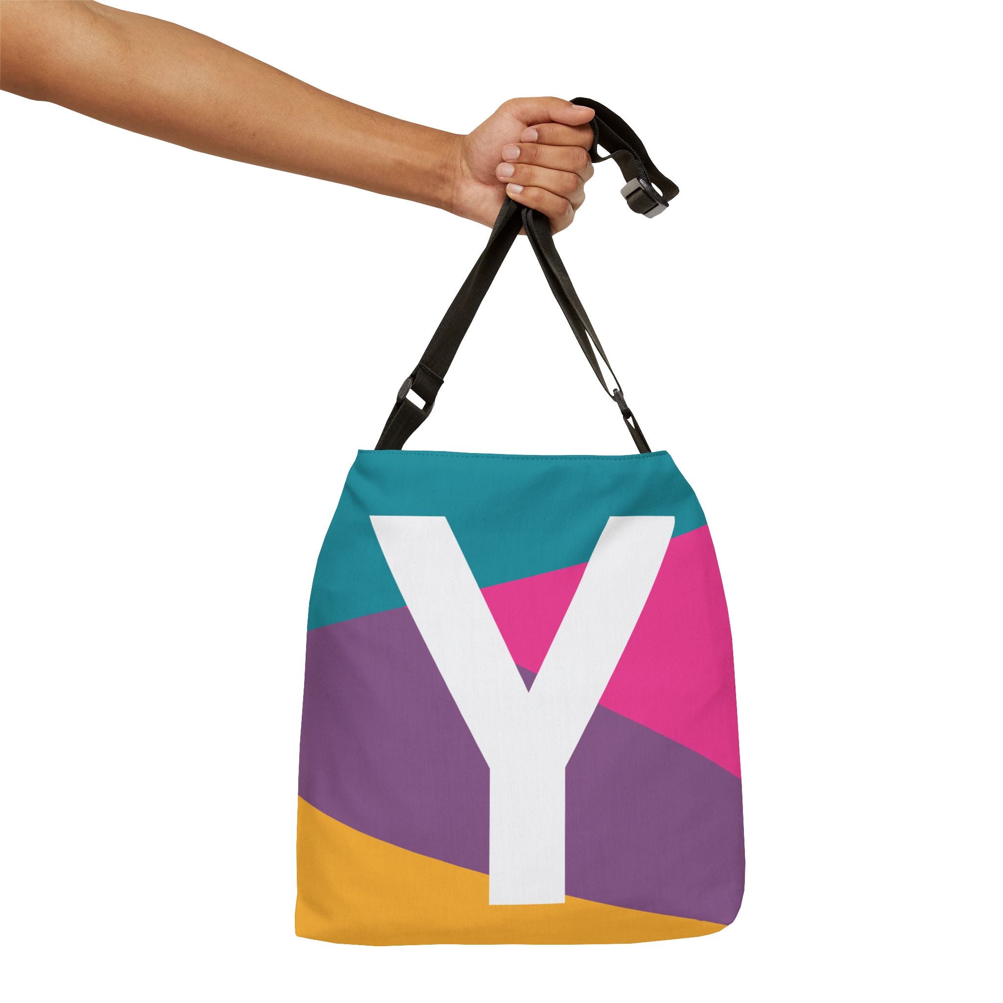 Initial Letter 'Y' Colorblock Adjustable Tote Bag — Monogram Alphabet Shoulder Bag
