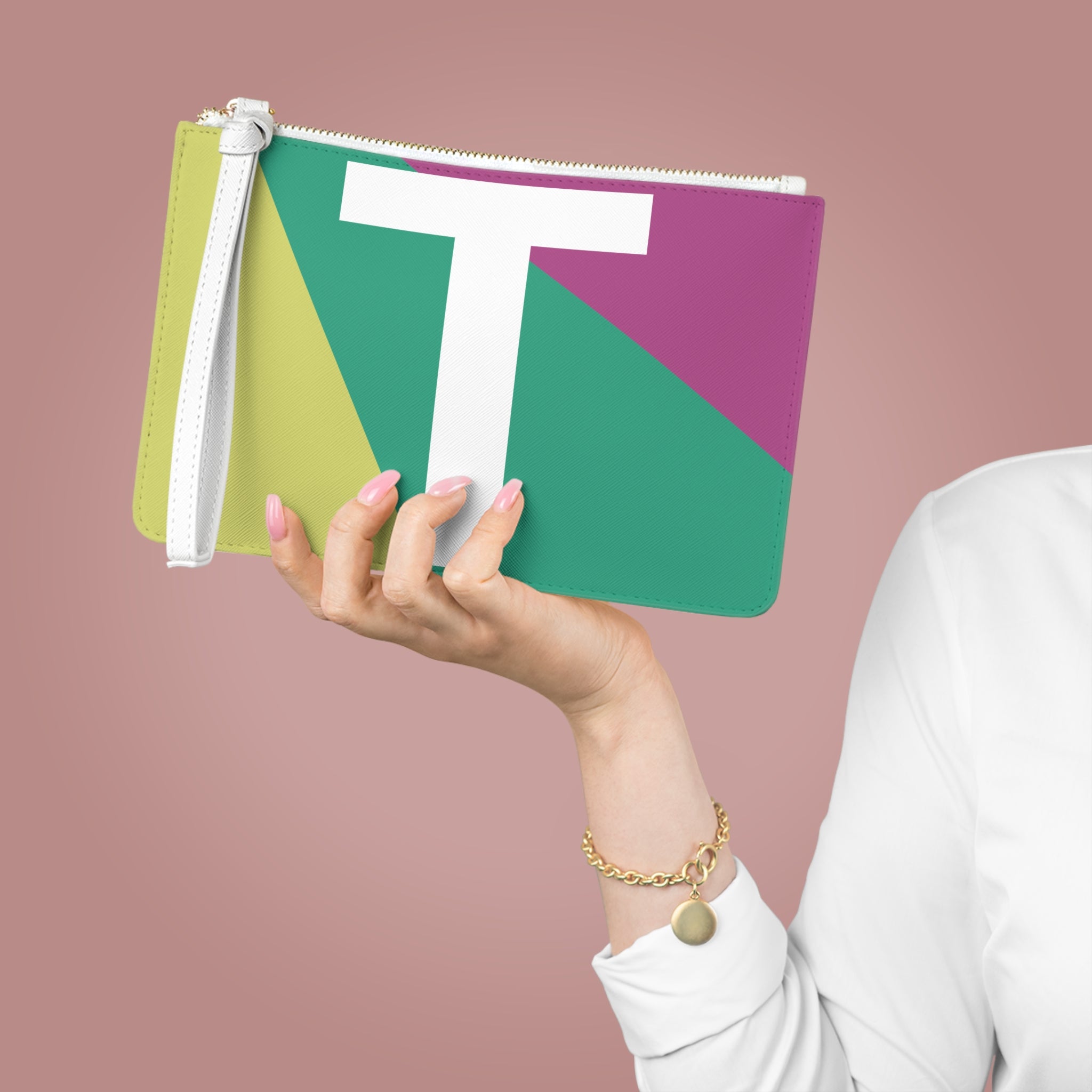 Monogram 'T' Colorblock Clutch Bag — Bold Geometric Wristlet for Everyday & Gifts