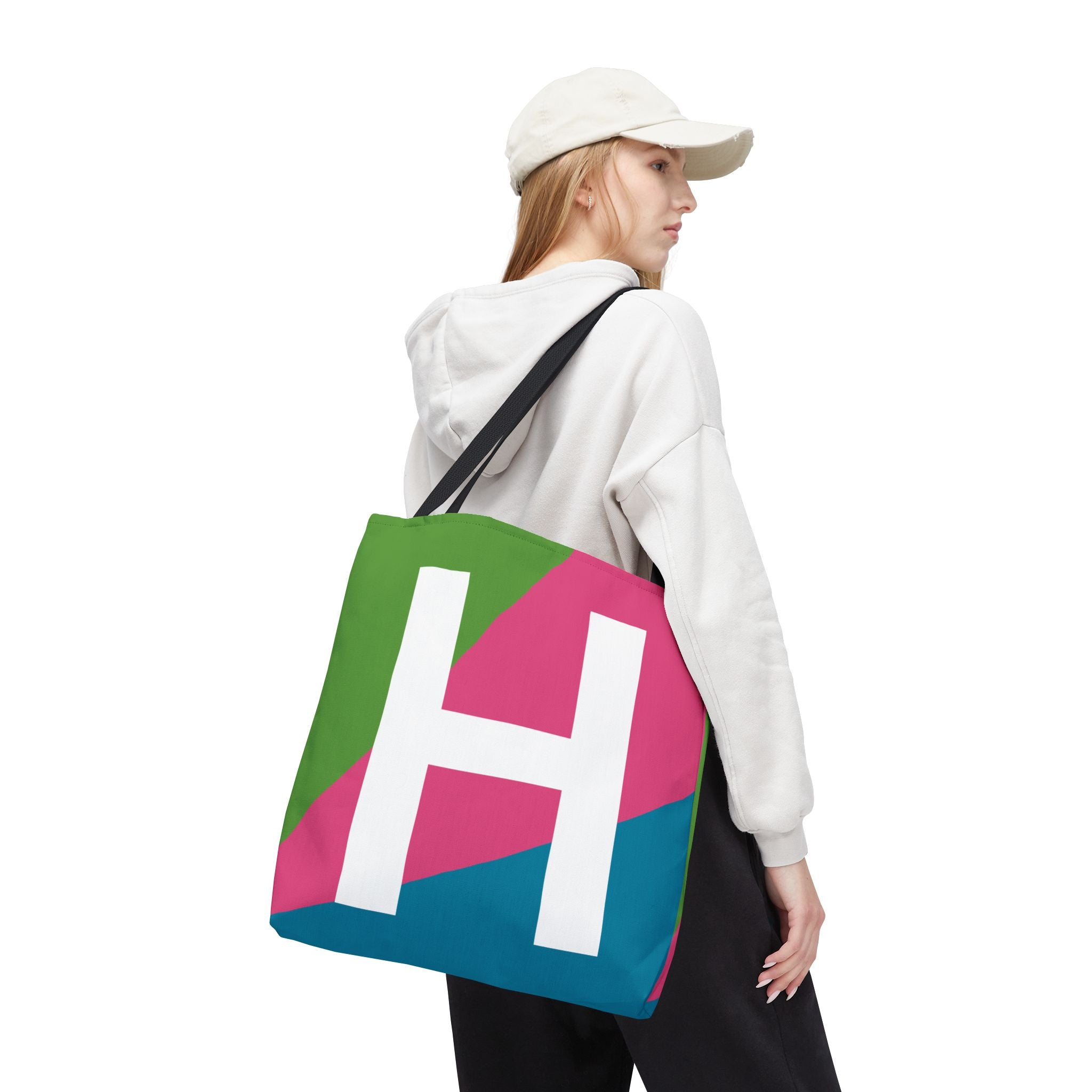 Monogram 'H' Colorblock Tote Bag — Personalized Initial H Shoulder Tote
