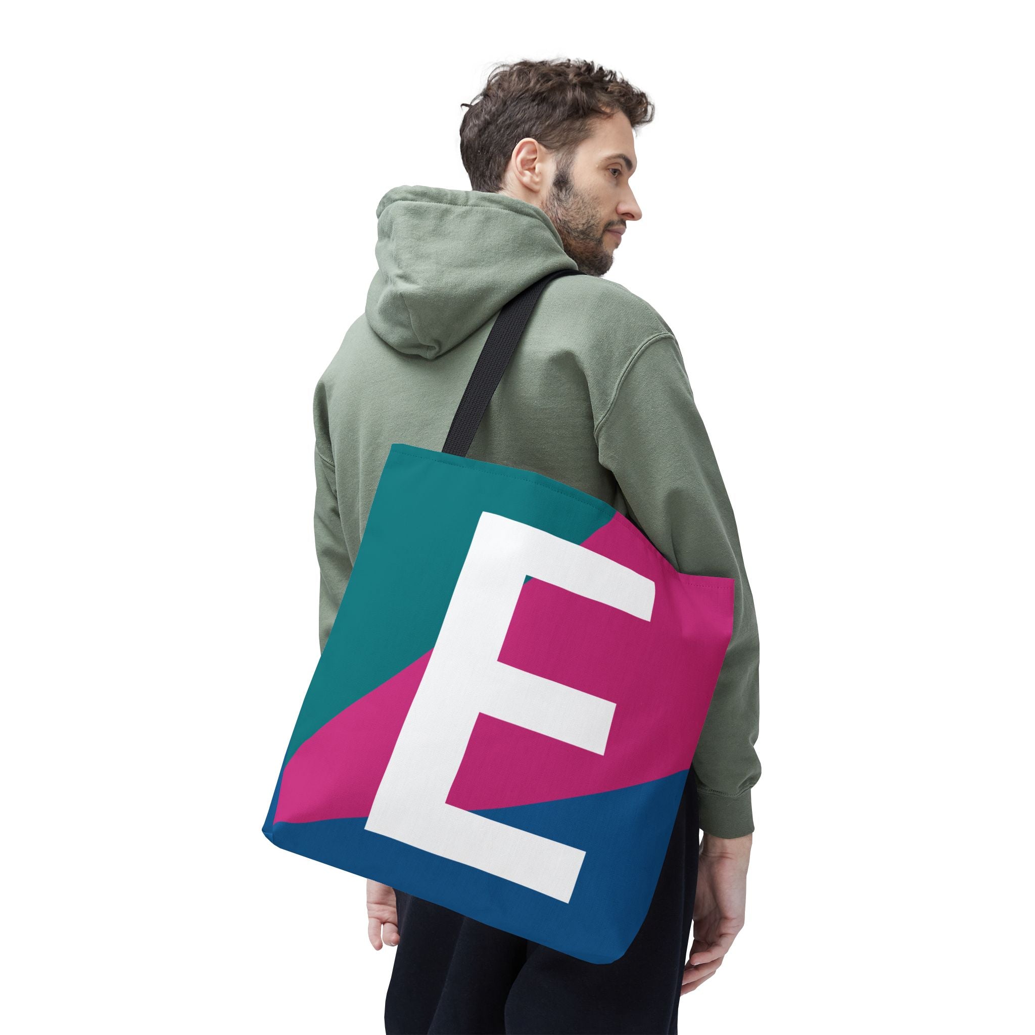 Monogram 'E' Colorblock Tote Bag — Personalized Initial E Shoulder Tote
