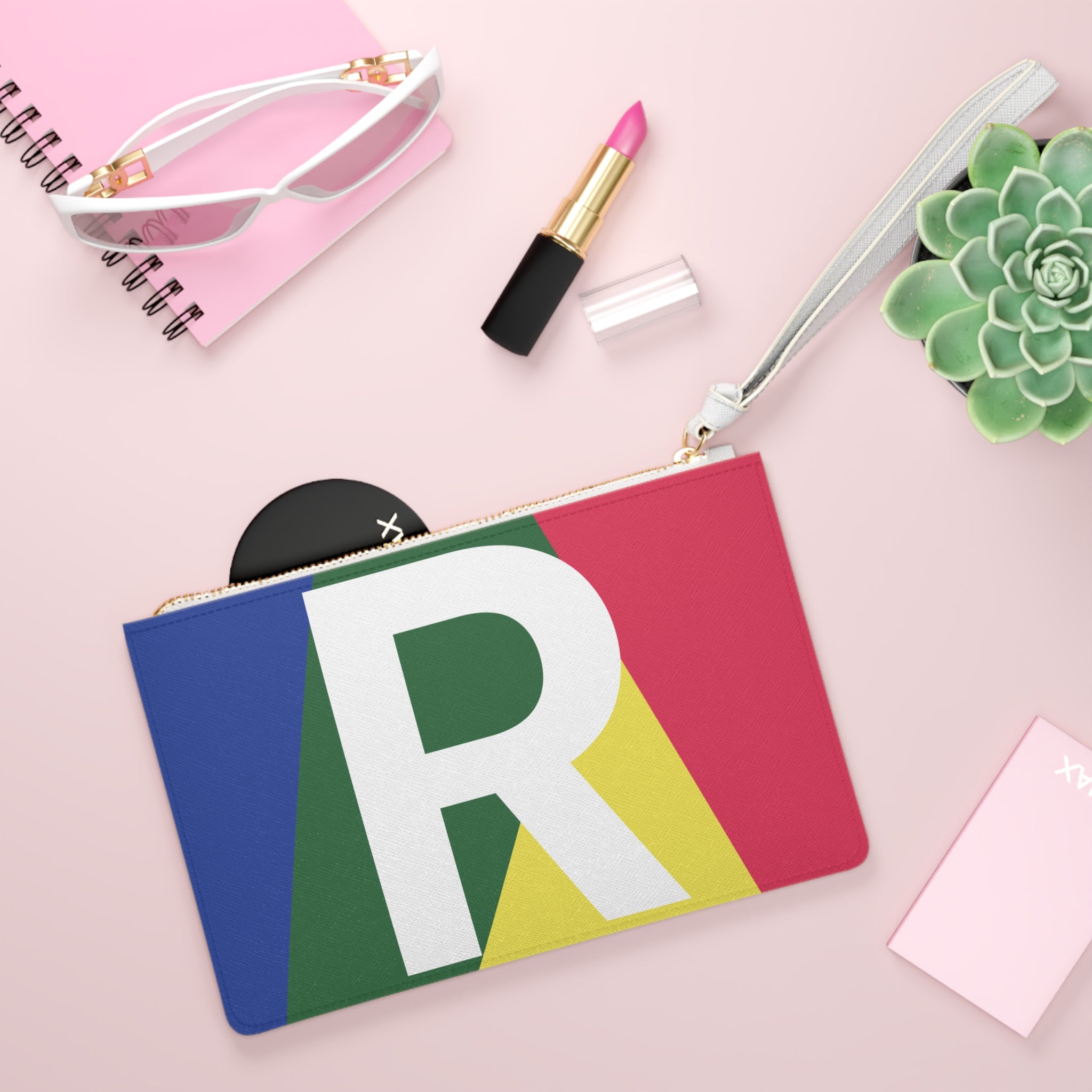 Monogram 'R' Colorblock Clutch Bag — Bold Geometric Wristlet for Everyday & Gifts