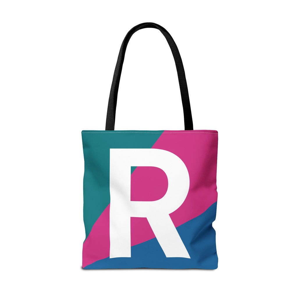 Monogram 'R' Colorblock Tote Bag — Personalized Initial R Shoulder Tote