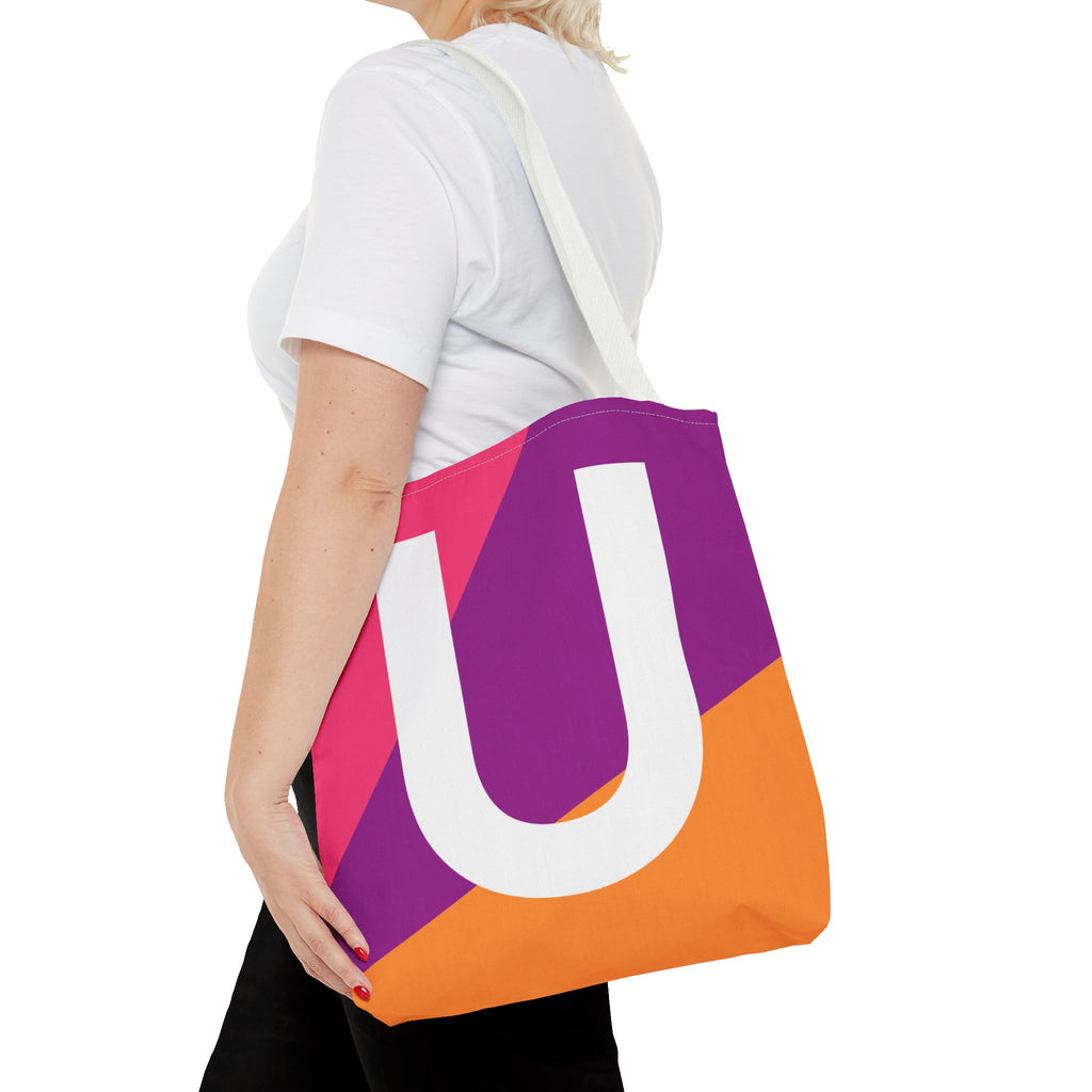 Monogram 'U' Colorblock Tote Bag — Personalized Initial U Shoulder Tote