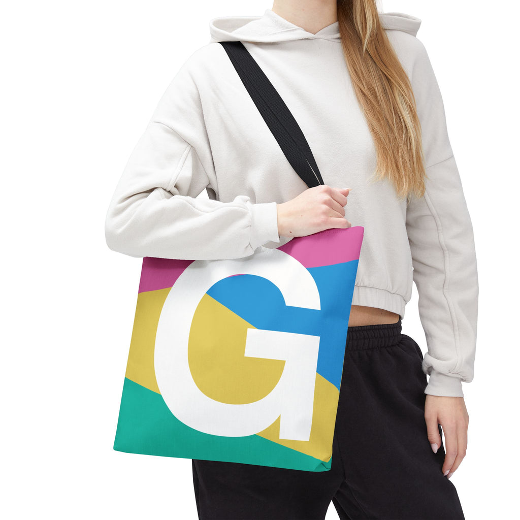 Monogram 'G' Colorblock Tote Bag — Personalized Initial G Shoulder Tote