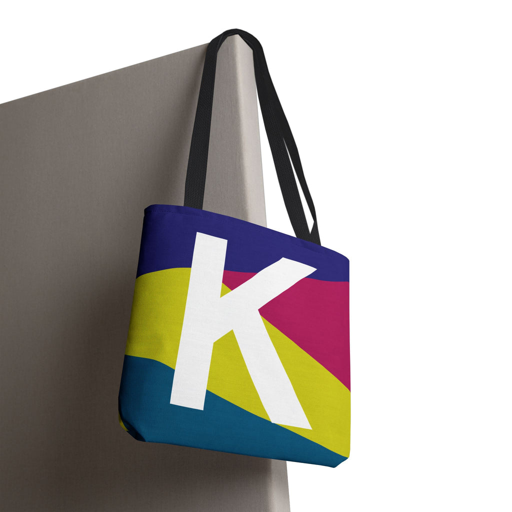 Monogram 'K' Colorblock Tote Bag — Personalized Initial K Shoulder Tote