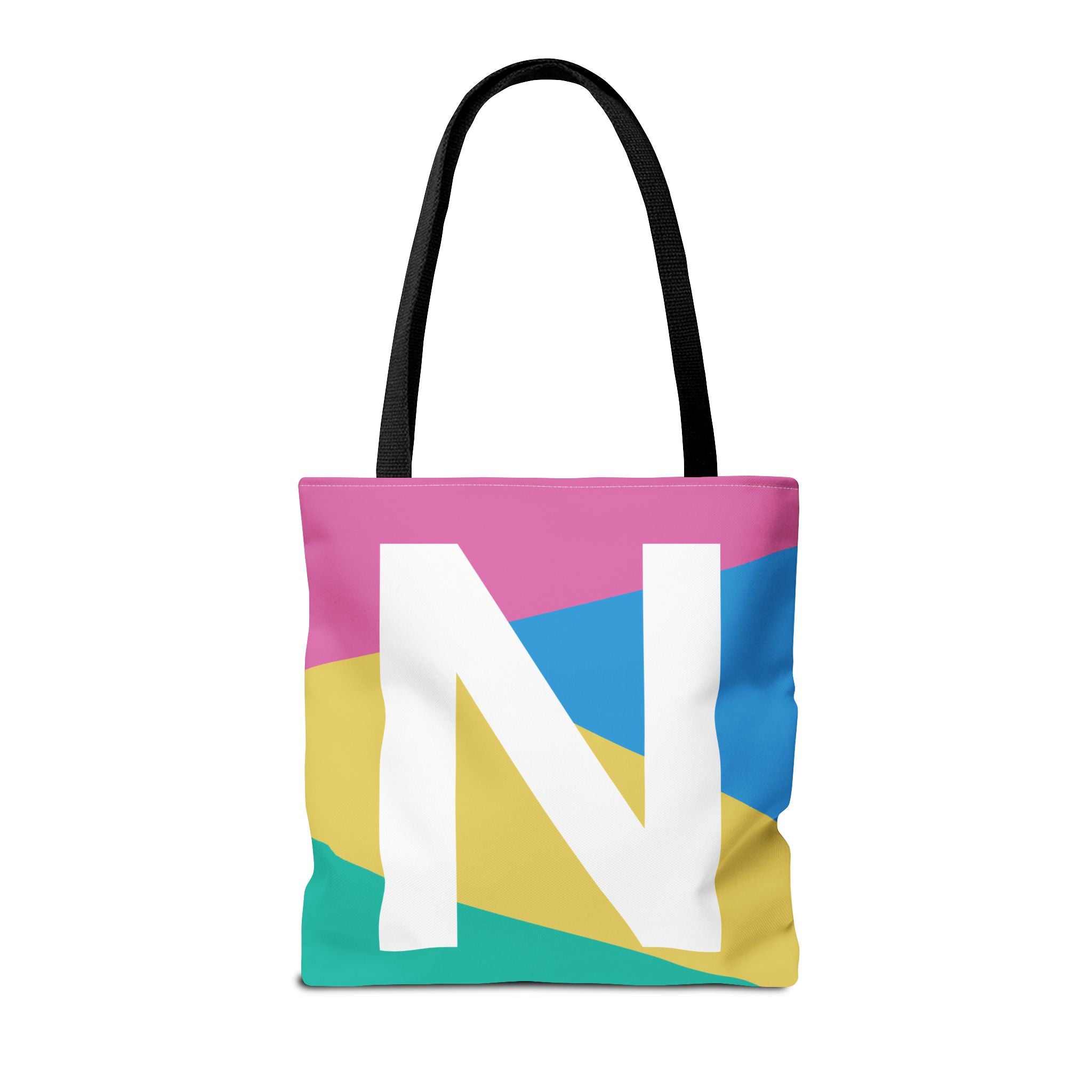 Monogram 'N' Colorblock Tote Bag — Personalized Initial N Shoulder Tote