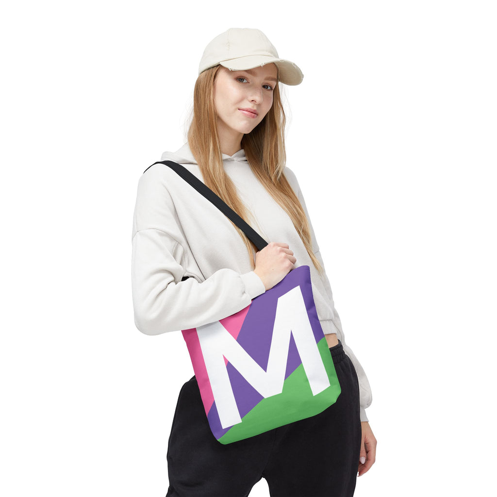 Monogram 'M' Colorblock Tote Bag — Personalized Initial M Shoulder Tote
