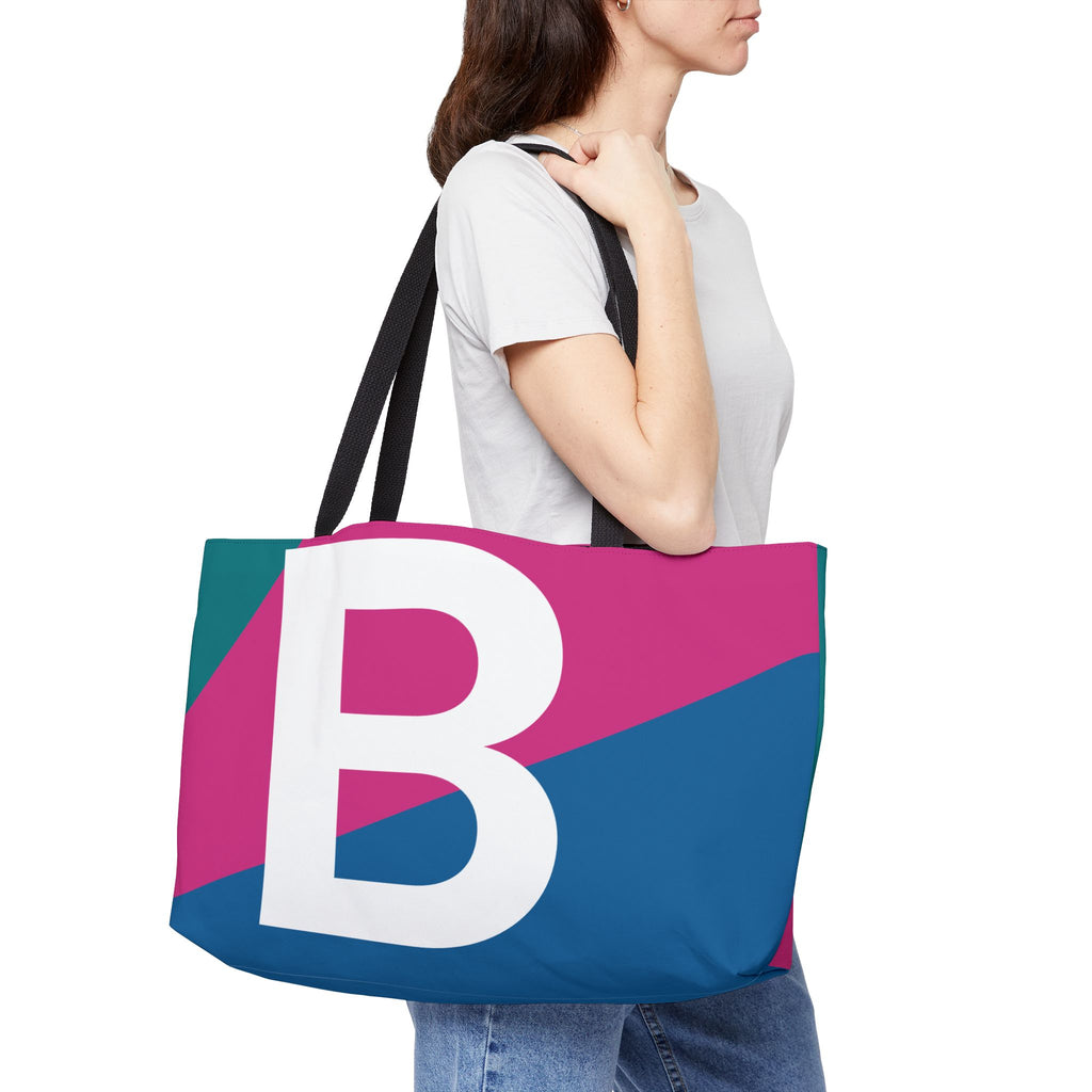 Personalized 'B' Colorblock Tote Bag — Monogram Weekender Tote