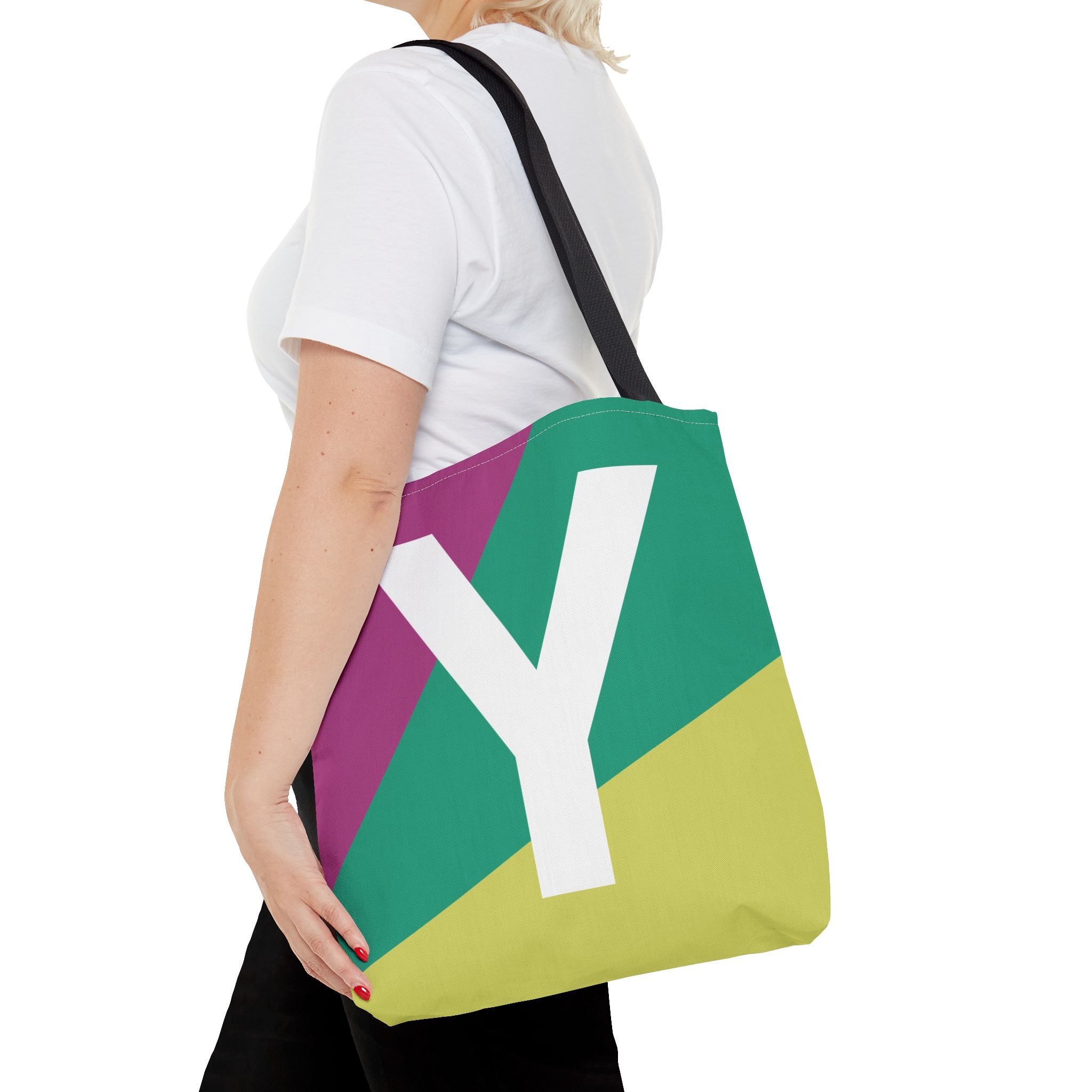 Monogram 'Y' Colorblock Tote Bag — Personalized Initial Y Shoulder Tote