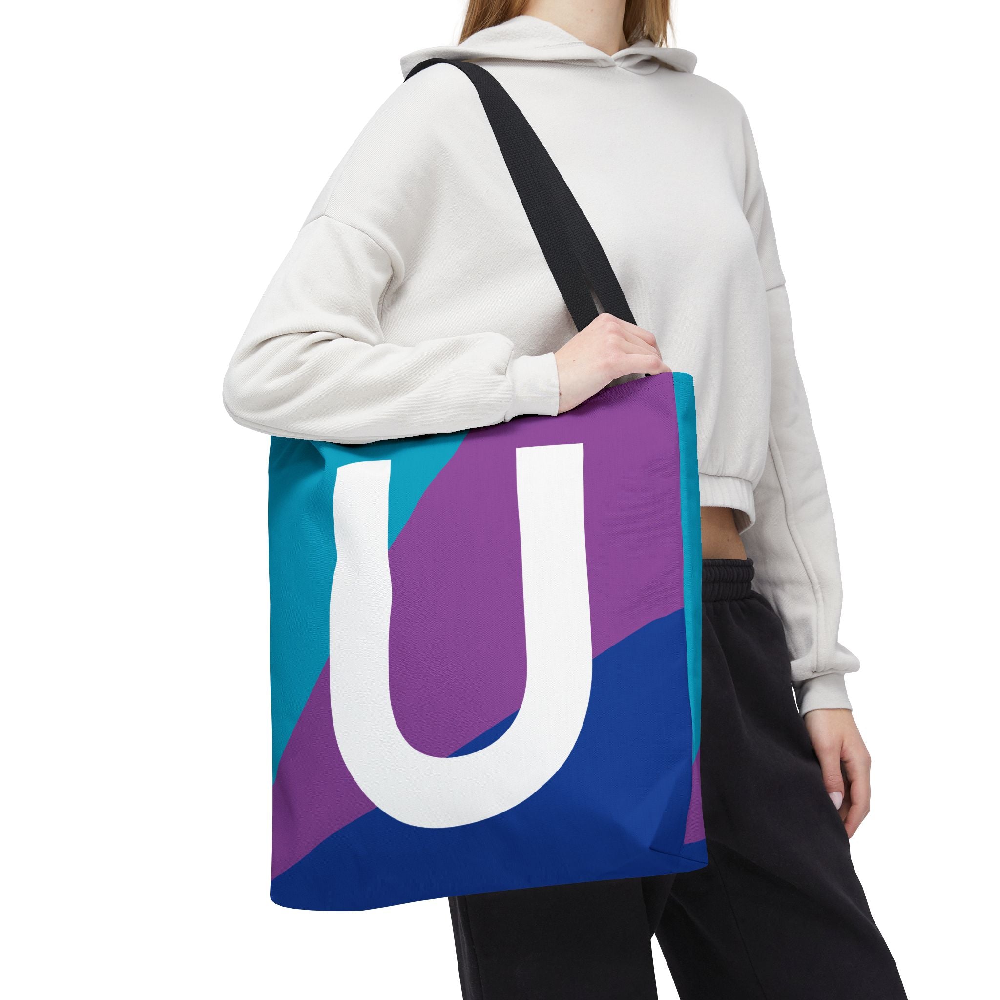 Monogram 'U' Colorblock Tote Bag — Personalized Initial U Shoulder Tote